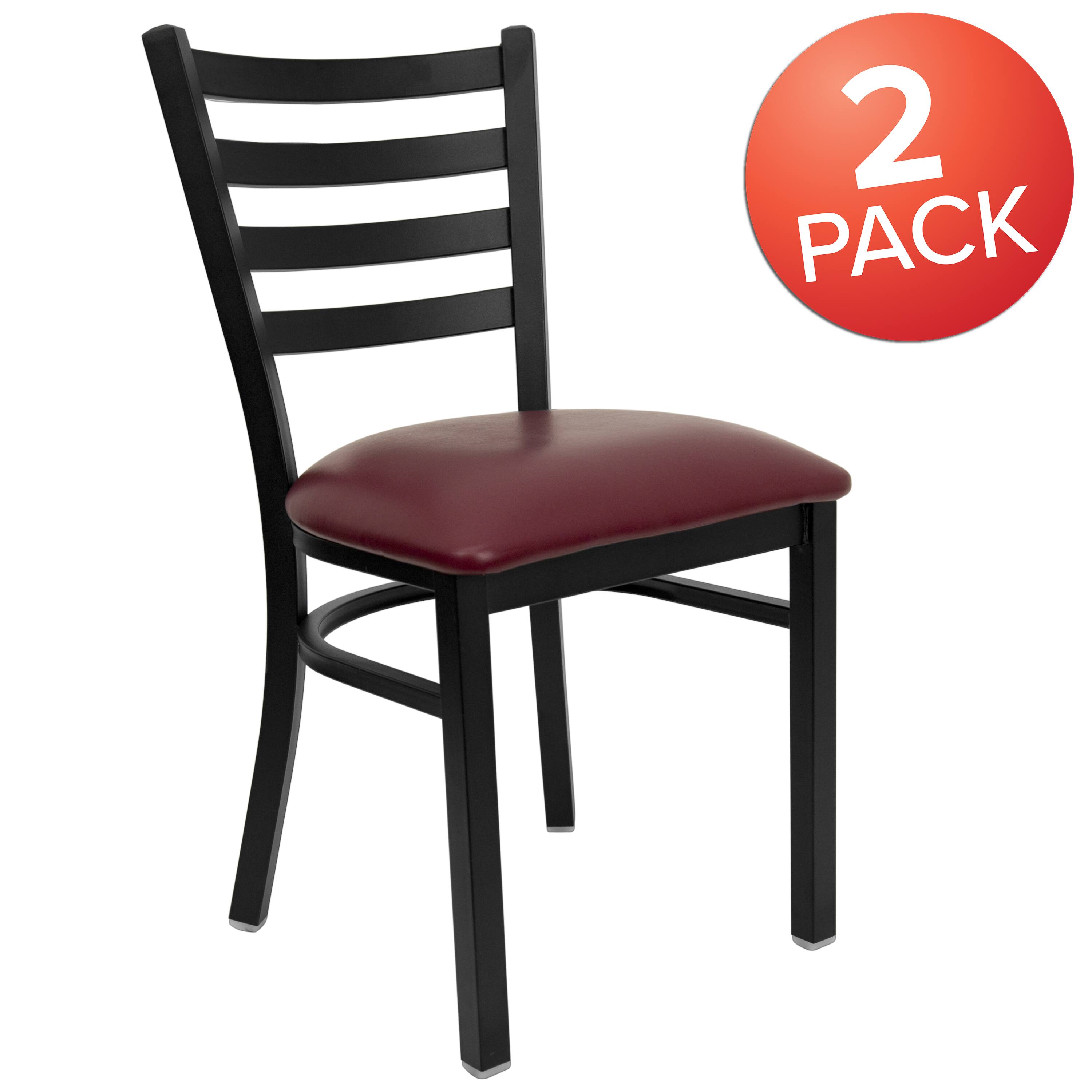 Alt View 1. Emma + Oliver - 2 Pack Ladder Back Metal Restaurant Chair - Burgundy Vinyl Seat/Black Metal Frame.