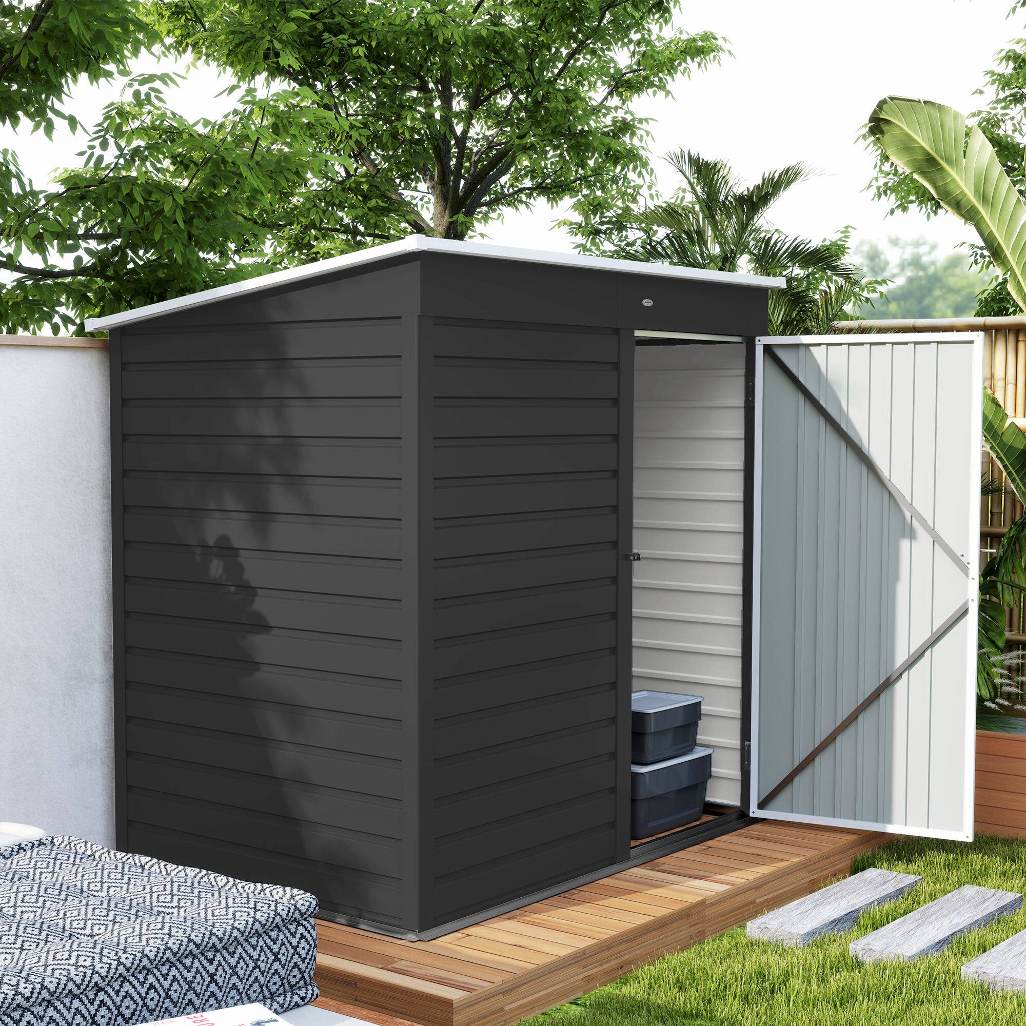 Alt View 8. Outsunny - x 4' Outdoor Garden Shed, Metal Storage Shed with Lockable Door and Gloves for Backyard Garden Patio.