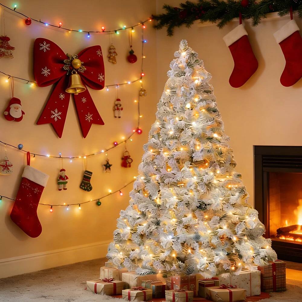 Front. NOVAROOT - 4.5FT Artificial Christmas Tree Snow Trees with Light XMAS Tree Home Party Decor - White.