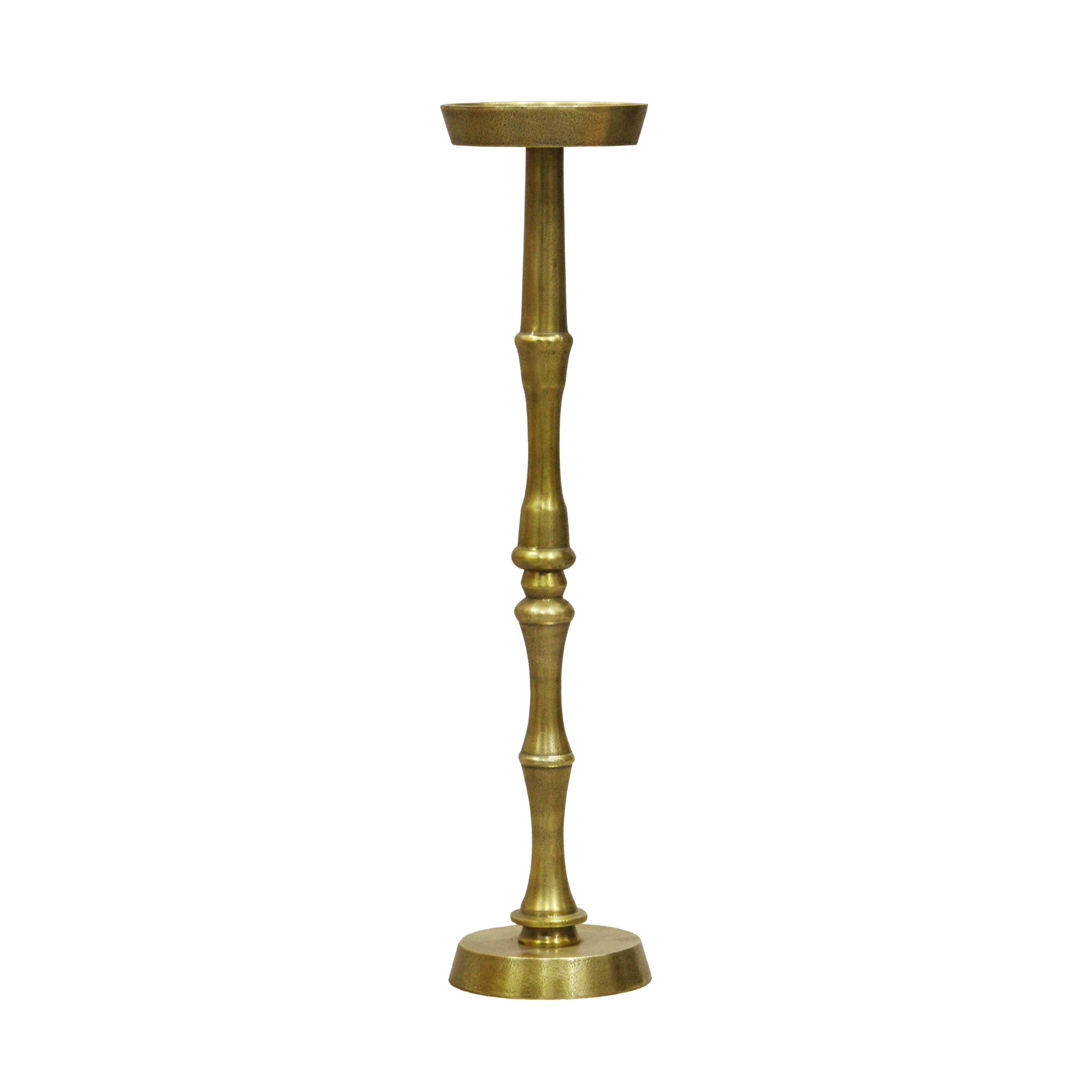 Angle. Manhattan Lane - 26 Inch Side End Drink Table, Turned Pedestal Metal Base, Round Top - Brass.