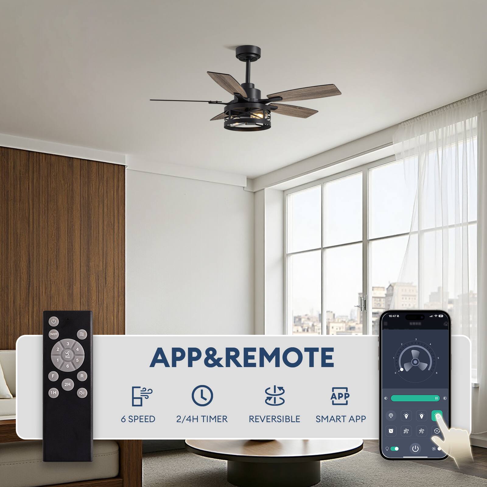 C N 2 - F 55 C 45 4 APP & REMOTE 1H 2H OH APP 6 SPEED 2/4H TIMER REVERSIBLE SMART APP