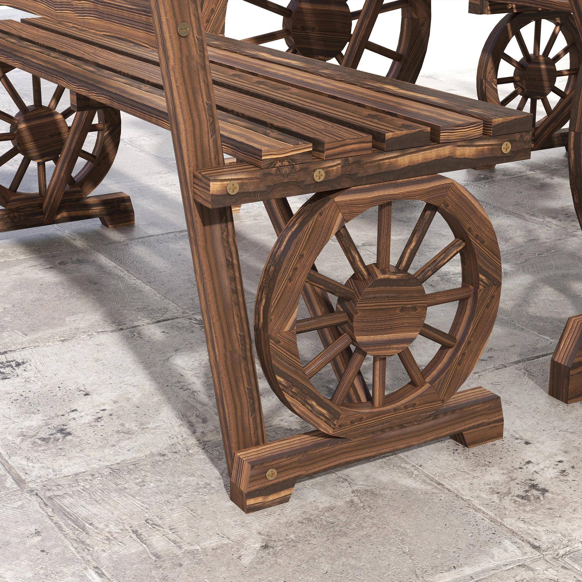 Back. Resenkos - Resenkos Patio Table and Chairs for 4 People, A Table And Two Dining Benches, Wagon Wheel Design, Pine Wood, Brown - Brown.