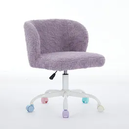 Spaco - Office Chair, Artificial Rabbit Hair Home Office Chair with Metal Base, Adjustable Desk Swivel Chair, Vanity Chair - Violet