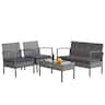 Costway - 4 PCS Outdoor Rattan Furniture Set Patio Conversation Sofa Set Cushioned - Gray