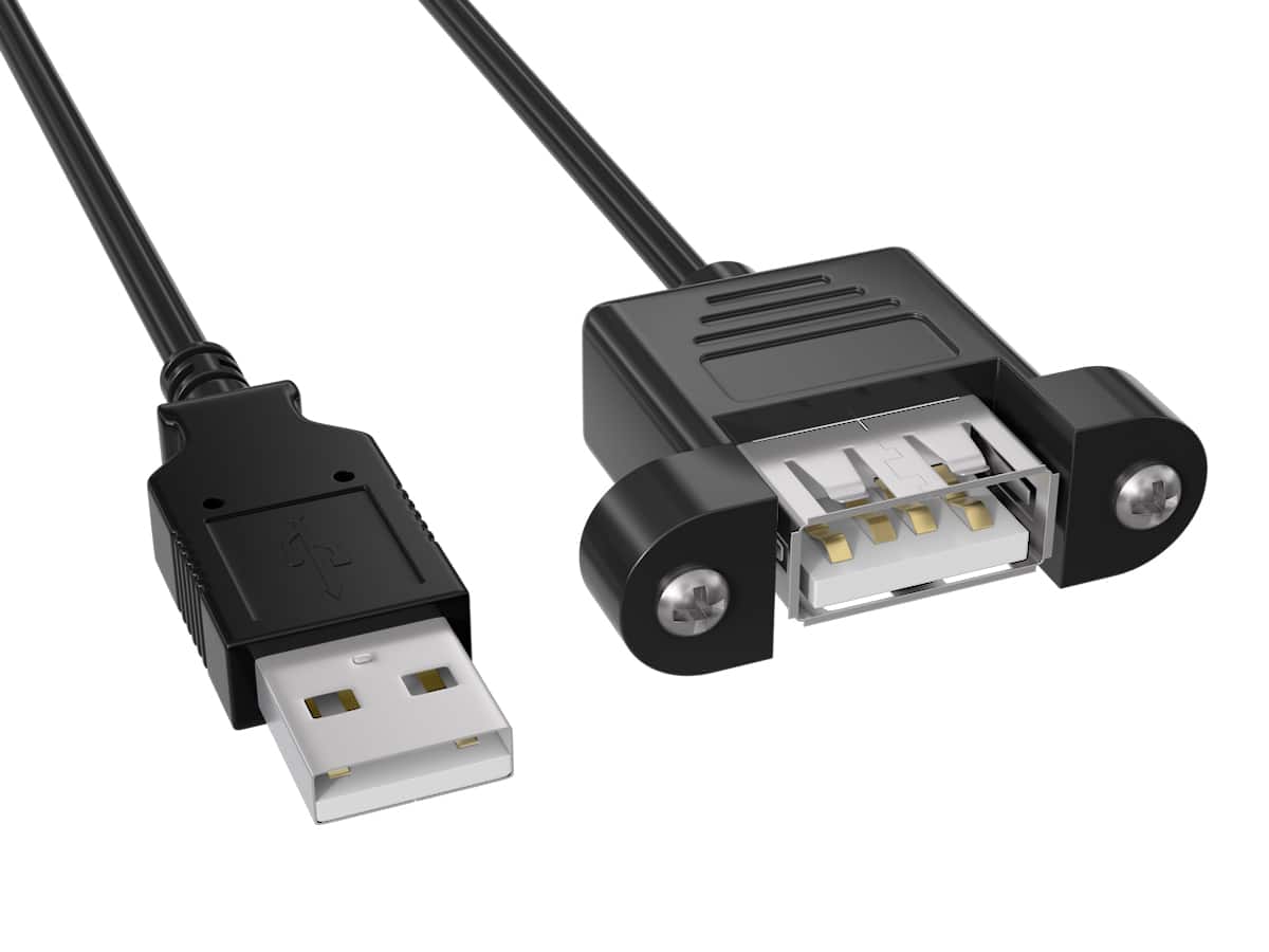 Cable Leader - USB 2.0 Panel-Mount USB-A Extension Cable, A Male to A Female 480Mbps for Server Rack, Kiosk - Black