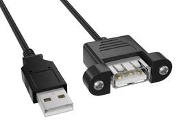 Cable Leader - USB 2.0 Panel-Mount USB-A Extension Cable, A Male to A Female 480Mbps for Server Rack, Kiosk - Black