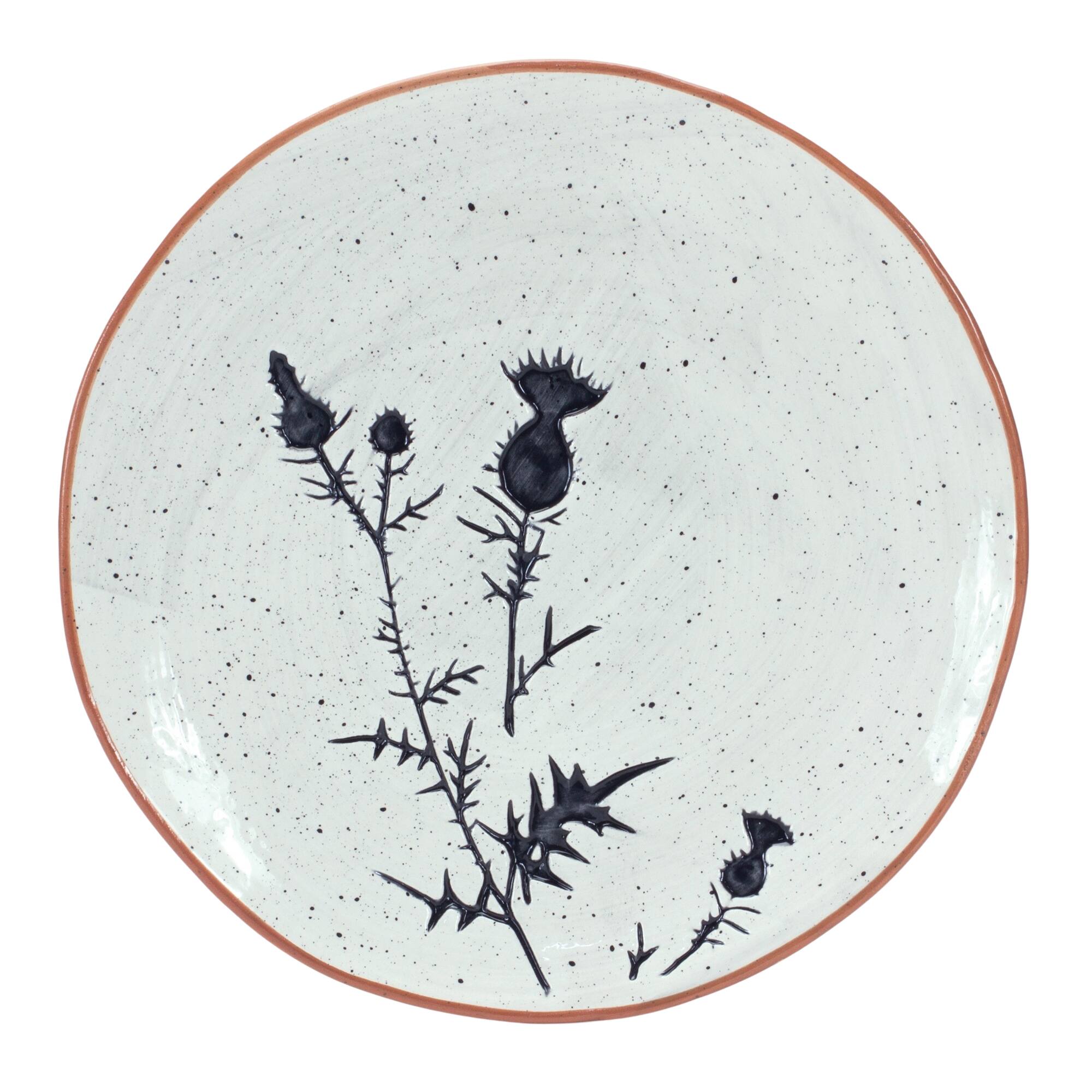Angle. BreeBe - Rustic Thistle Etched Plate with Speckled Finish (Set of 4) - Black, White.