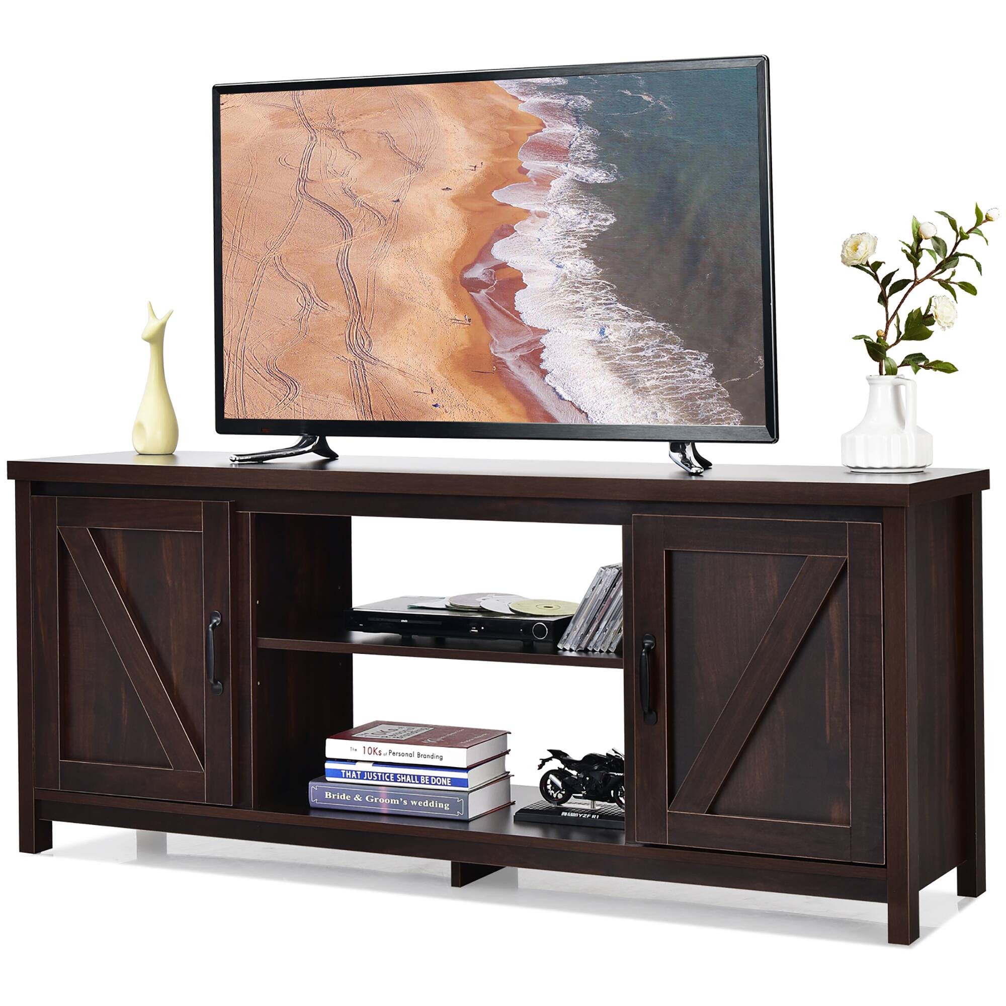 Costway - 59" TV Stand Media Console Center w/ Storage Cabinet for 65" TV - Coffee