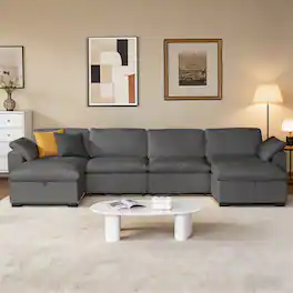 Dyonery - 120" Sectional Couches,Modern Modular Sectional Sofa,with Comfy Deep Seats,Fluffy L-Shape PU Leather Sofa Couch - Dray