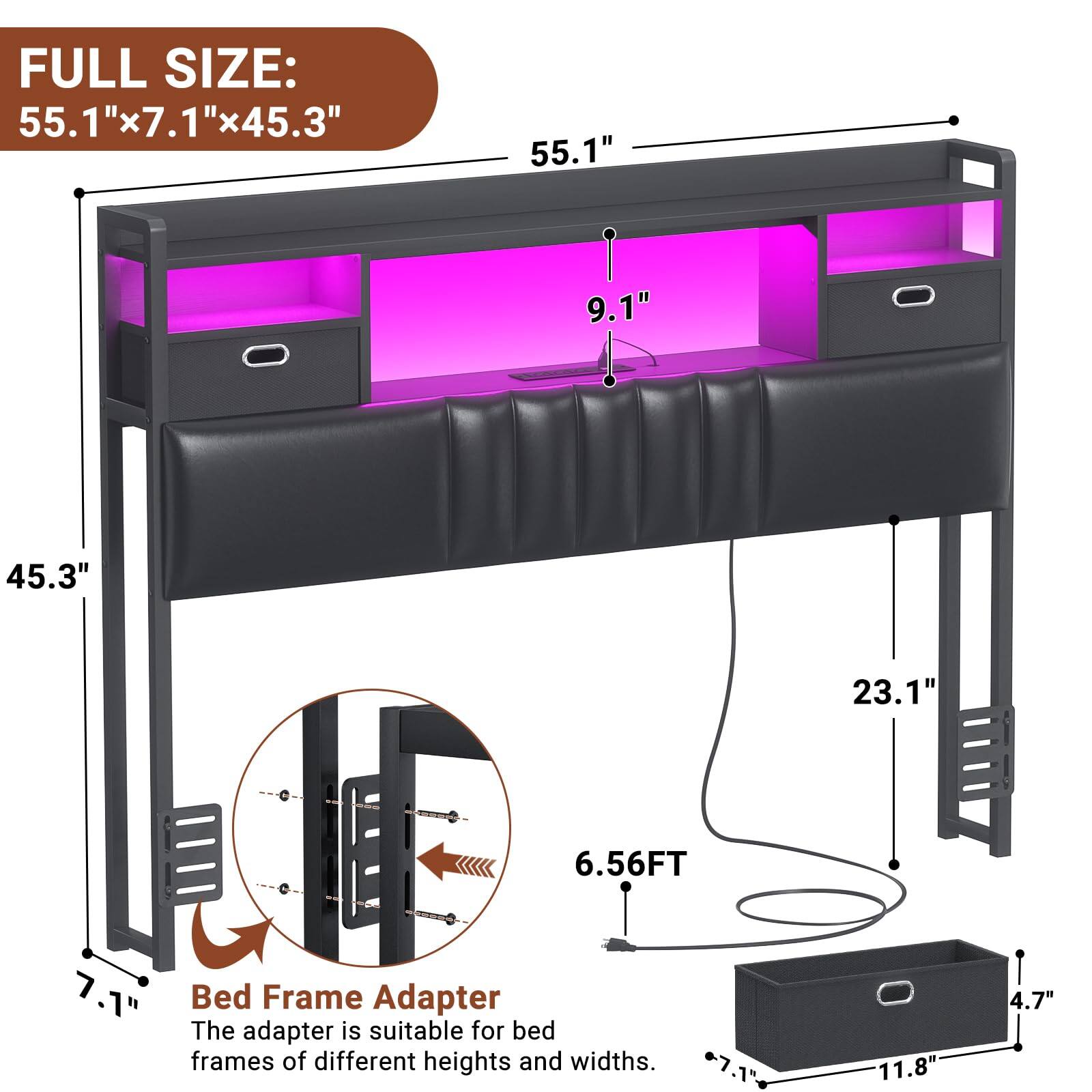 FULL SIZE: 55.1"x7.1"x45.3"

55.1" 9.1" 45.3" 23.1" 6.56FT 7.1" 

Bed Frame Adapter

The adapter is suitable for bed frames of different heights and widths.

7.1" 1" 11.8" 4.7"