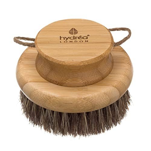 DORLUKFU - Hydréa London Round Natural Body Brush with Mane/Cactus Bristle for Dry Brushing to Exfoliate, Remove Dead Skin,