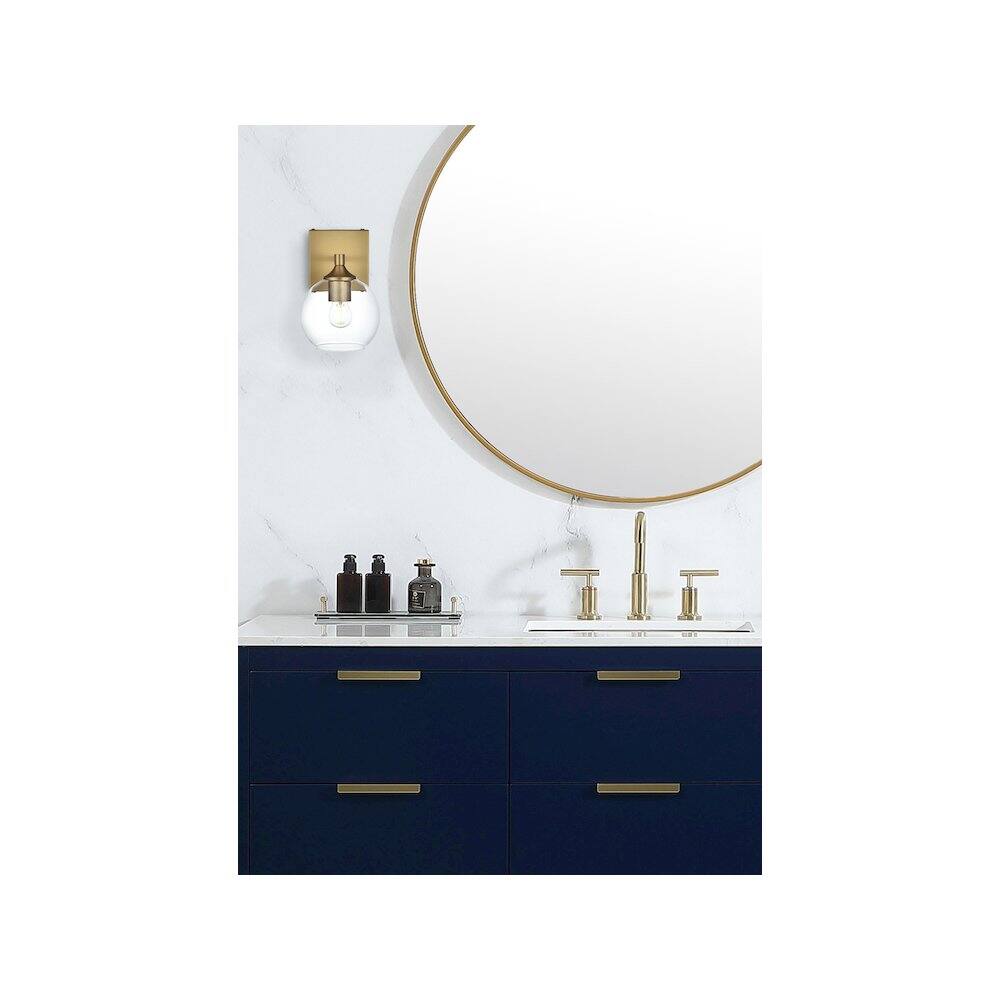 Alt View 4. Living District - Eero 6 inch Wall Sconce in Satin Gold - Satin Gold And Clear.