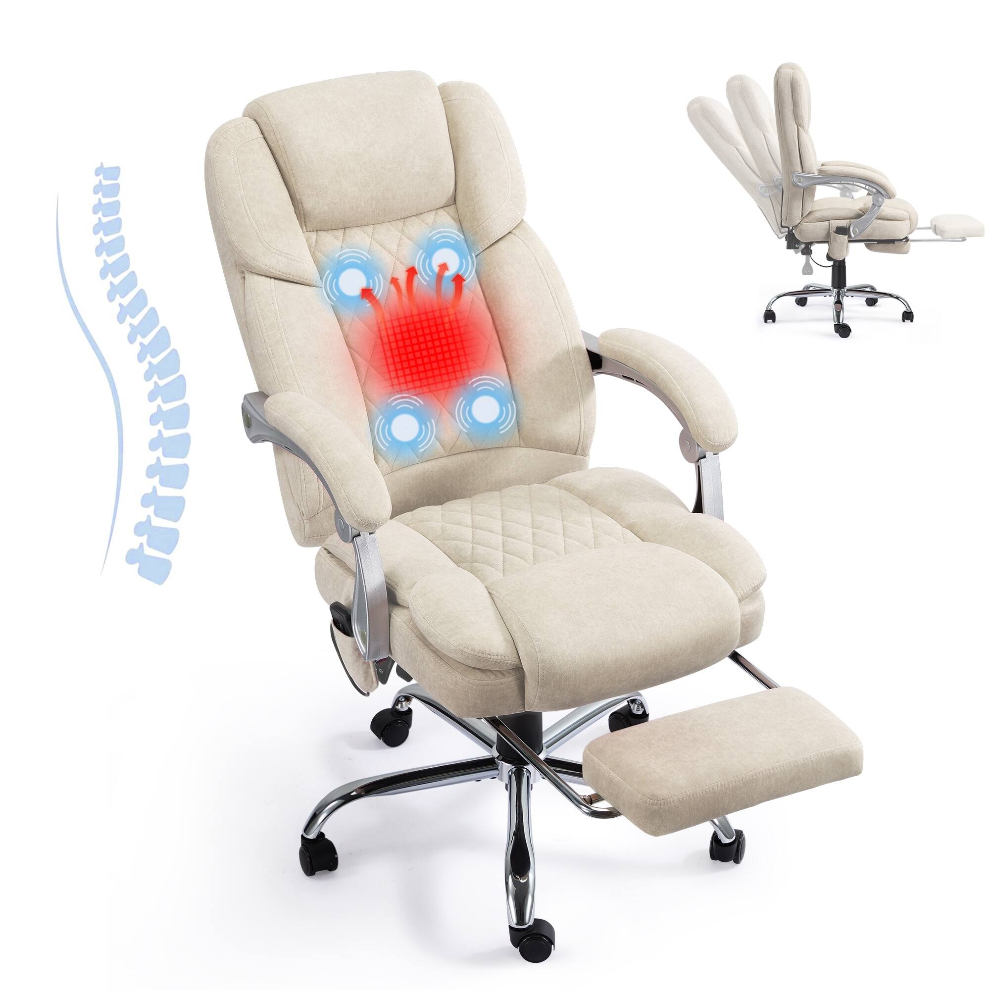 Angle. U-HOMY - Heated Massage Office Chair with Footrest, 6-Point Massage and Lumbar Support, Ergonomic Reclining Desk Chair - Beige.