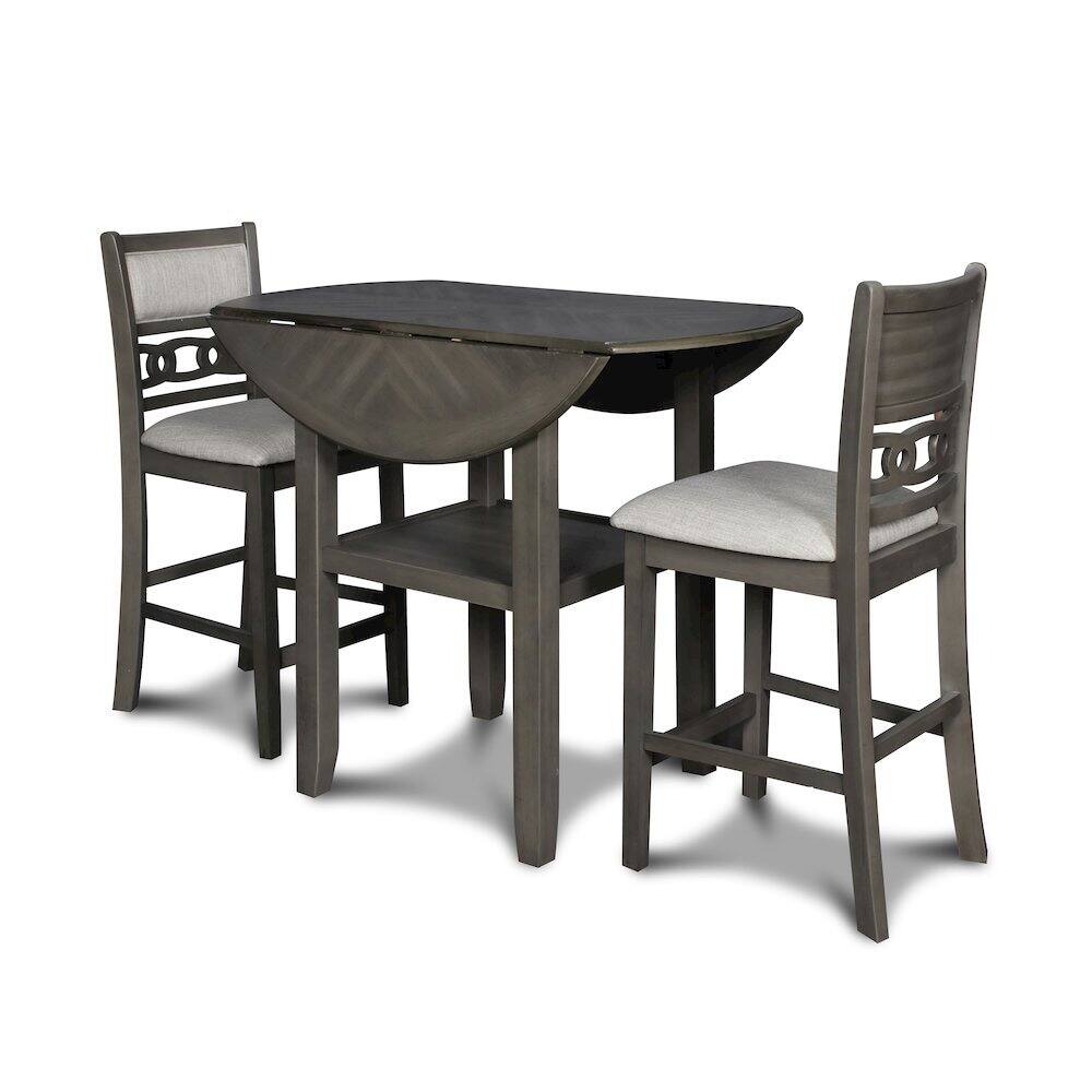 Back. FurniFact - Gray 3 Piece Drop Leaf Table and 2 Chairs, Small Round Dining Table Set - Grey.