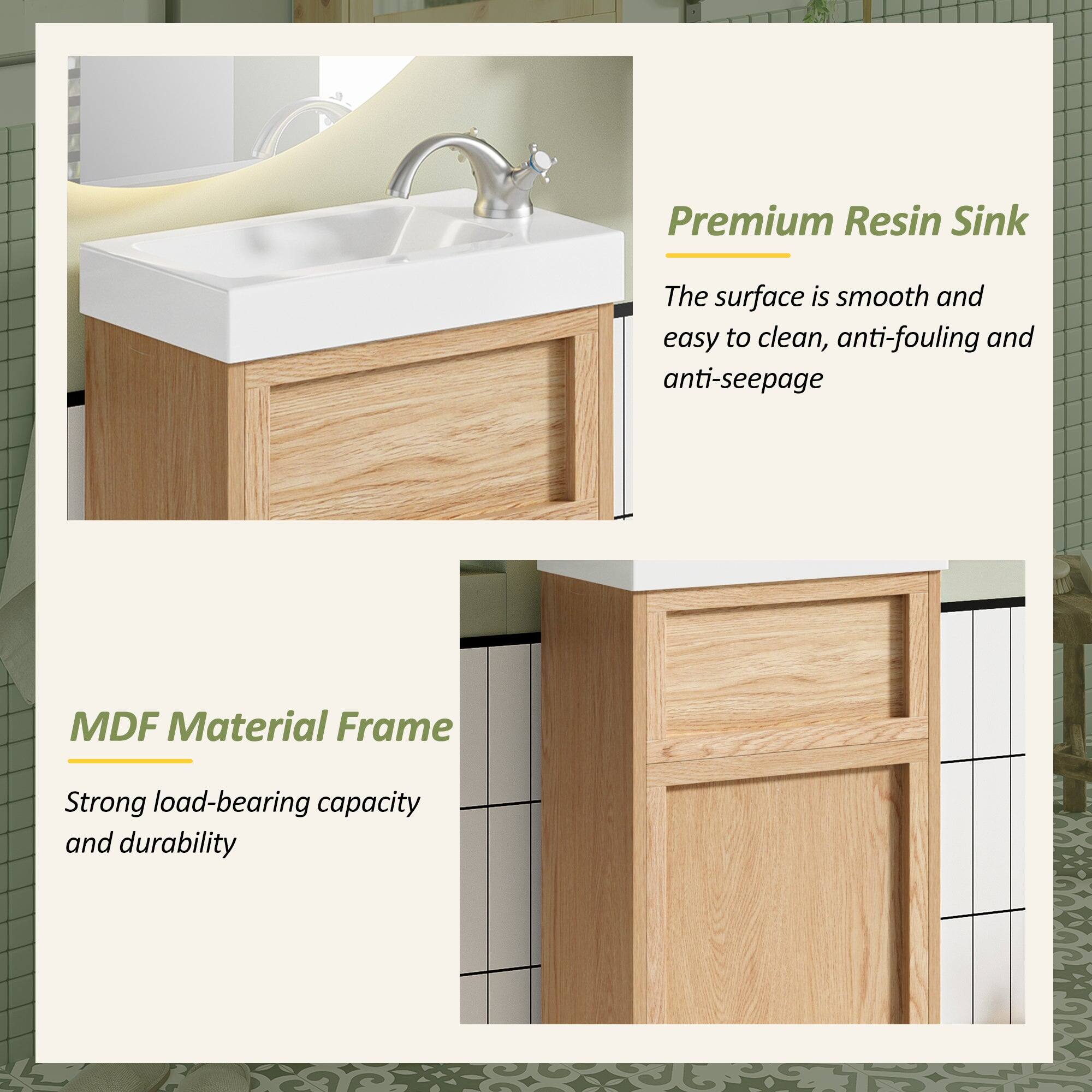 Premium Resin Sink  
The surface is smooth and easy to clean, anti-fouling and anti-seepage  

MDF Material Frame  
Strong load-bearing capacity and durability