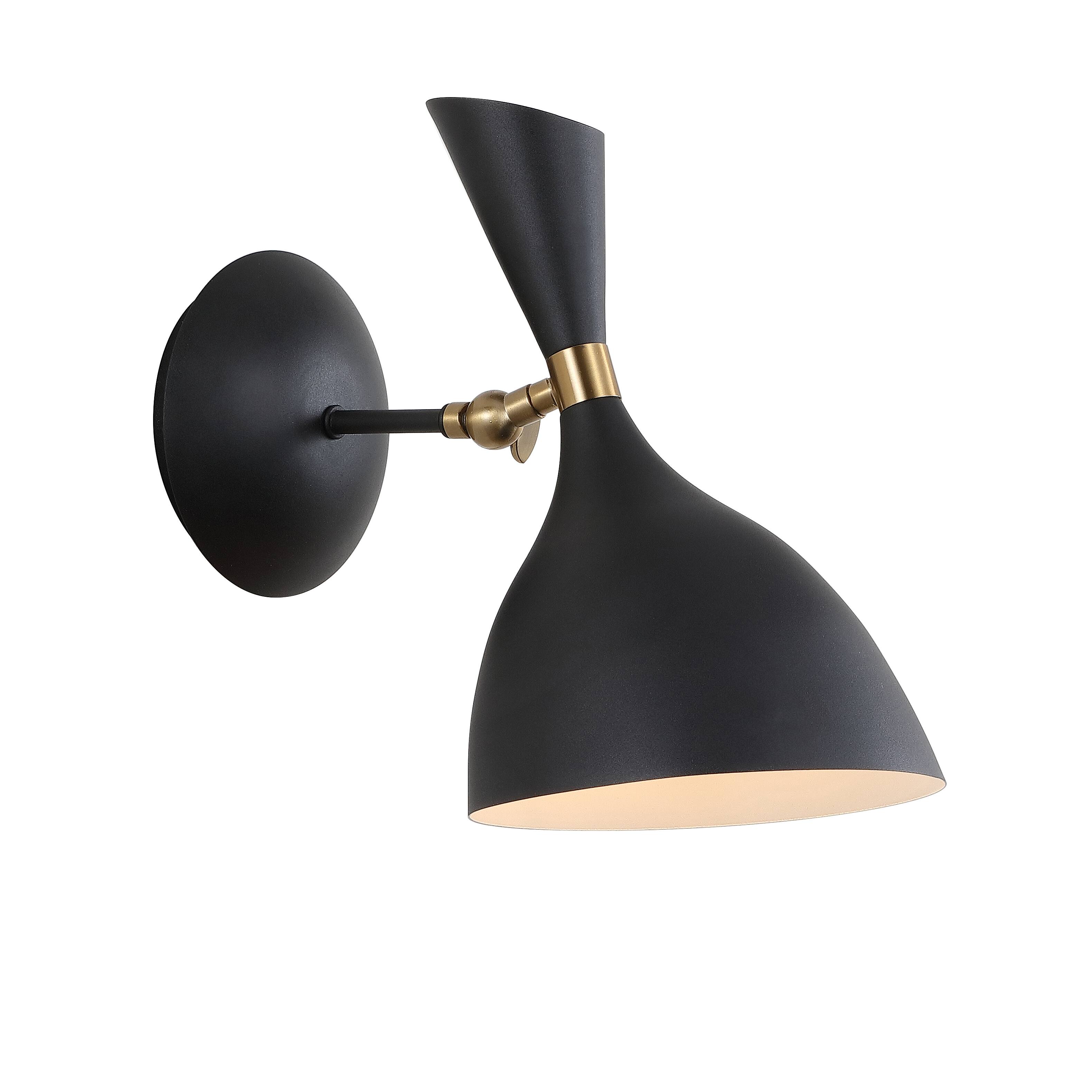 Alt View 5. Jonathan Y - Josef 10" Iron Retro LED Wall Sconce, Black - Black/Brass Gold.