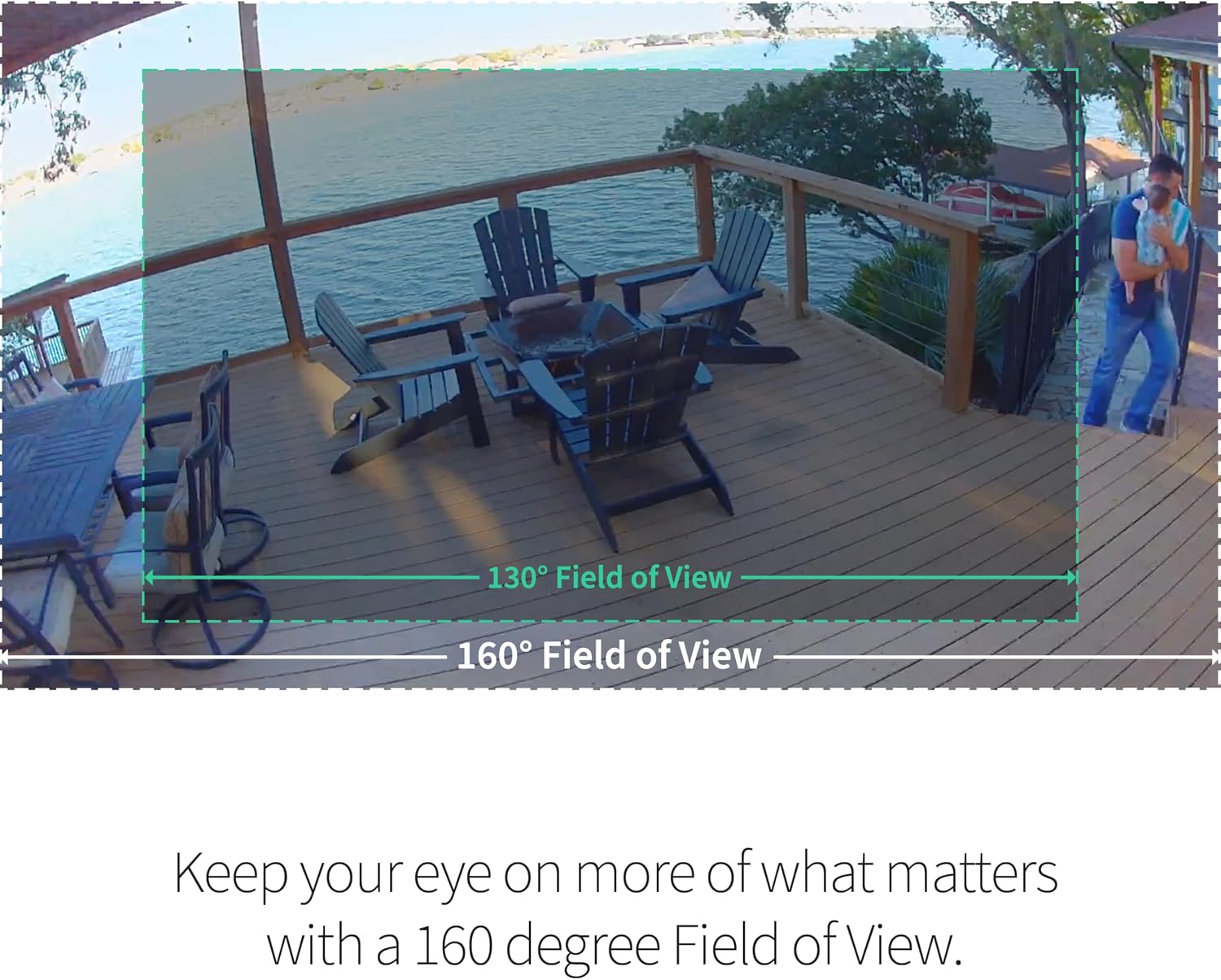 130° Field of View  
160° Field of View  

Keep your eye on more of what matters with a 160 degree Field of View.