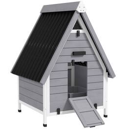Pawhut - Coop for 2 Chickens, Outdoor Wooden Chicken House with Removable Nesting Box & Roosting Bar - Gray