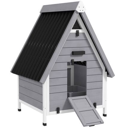 Front. Pawhut - Coop for 2 Chickens, Outdoor Wooden Chicken House with Removable Nesting Box & Roosting Bar - Gray.