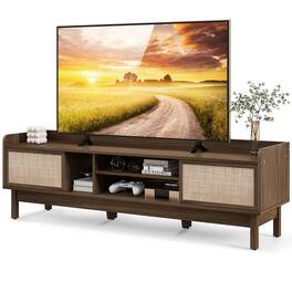 Costway - Wooden TV Stand for TVs up to 65" with Storage Adjustable Shelf & Sliding Doors Walnut - Walnut/Beige