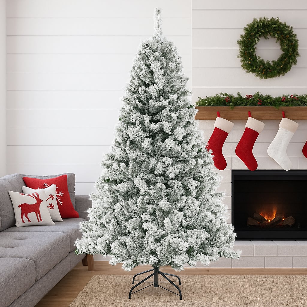 BreeBe - Holiday Ready 6/7/8 FT Artificial Christmas Tree with Fast Shaping Branches - White