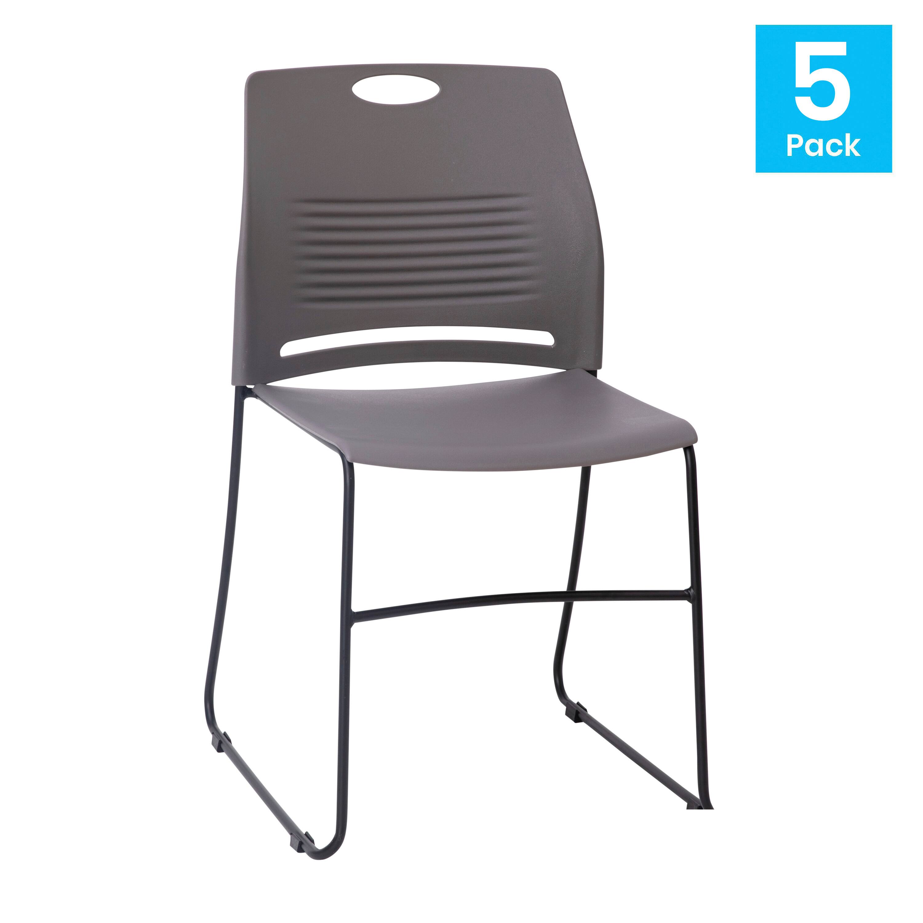 Alt View 1. Emma + Oliver - Heavy Duty 660 lb. Capacity Plastic Stack Chair with Steel Sled Base Frame - Gray.