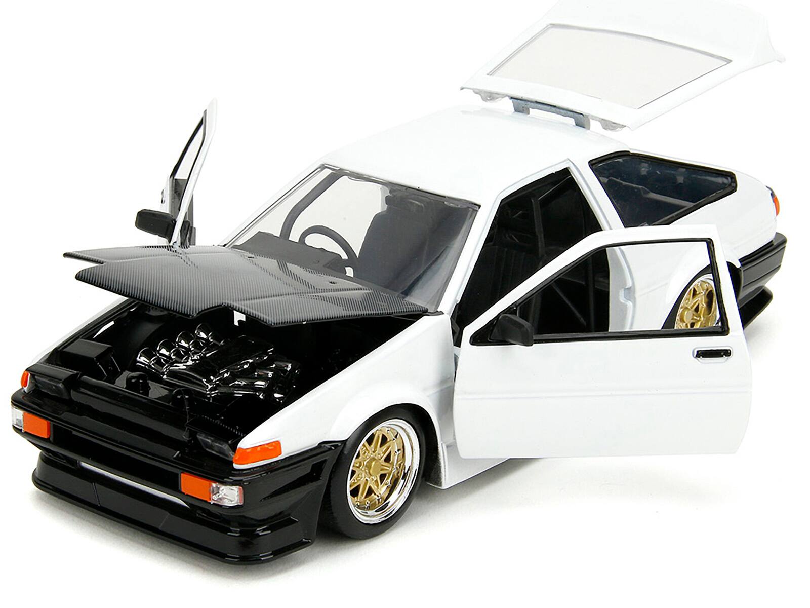 Back. Jada - 1986 Toyota Trueno (AE86) RHD (Right Hand Drive) White with Black Hood "JDM Tuners" Series 1/24 - White With Black.