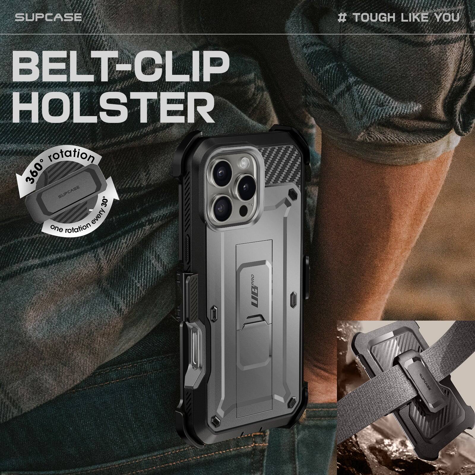 The corrected text is:

"Supcase Belt-Clip Holster. 360° rotation every 30°. # Tough Like You."