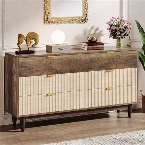 Angle. Hivvago - Retro Mid-Century Modern 6 Drawer Dresser Chest of Drawers in Vintage Brown - Brown.