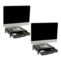 Mind Reader - Monitor Stand, 3 Storage Drawers, Desktop Organizer, Riser, Office, 13.5"L x 13"W x 4"H, Set of 2 - Black - Front_Zoom