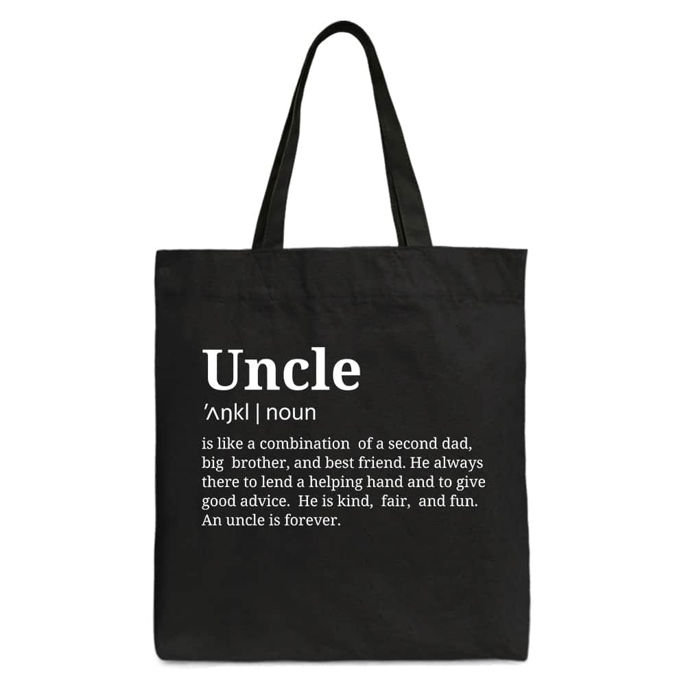 OrnamentallyYou - Uncle Definition Canvas Tote Bag, Funny Family Gift Shopper - Black