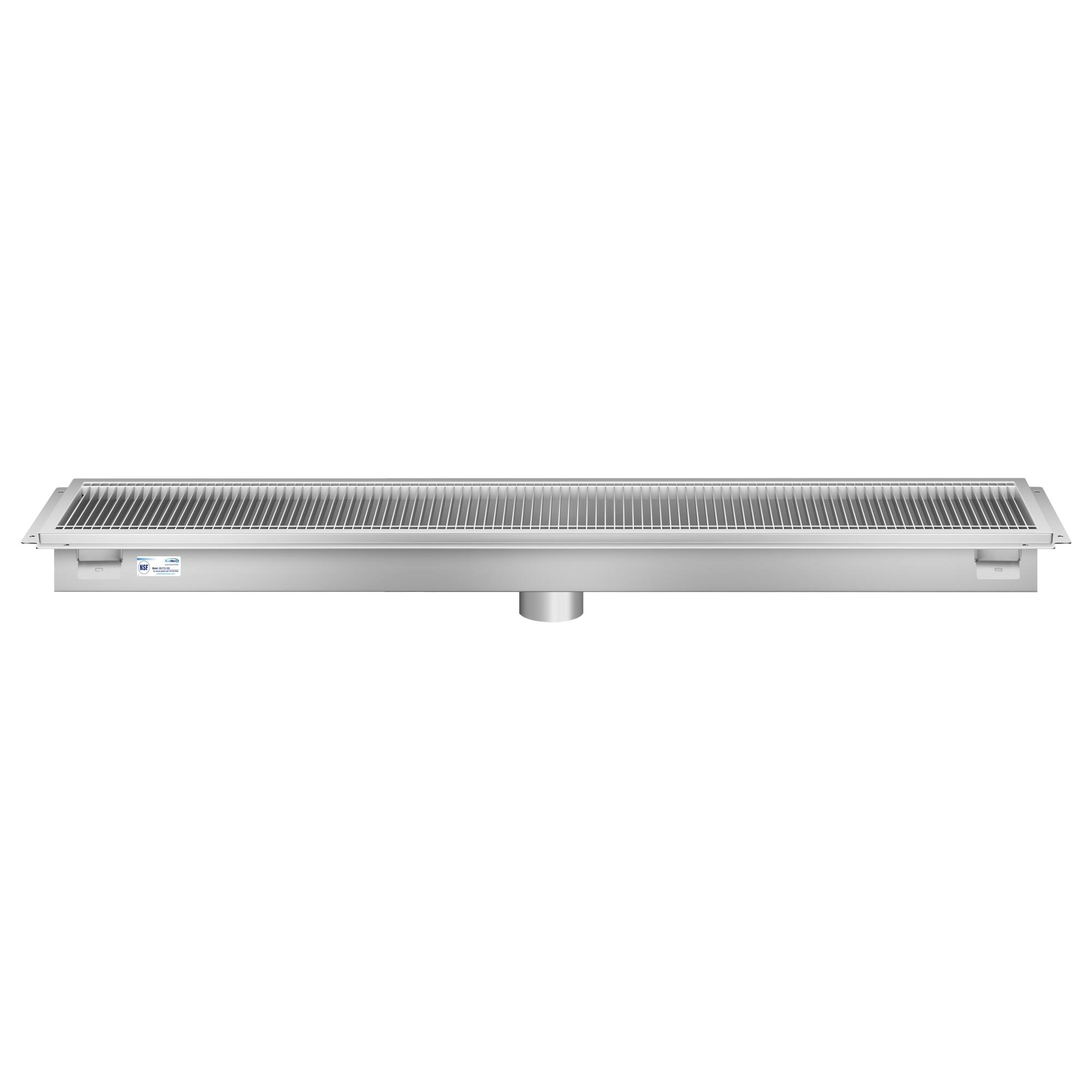 Back. Koolmore - 12" x 60" Stainless Steel Floor Trough Drain, 14-Gauge with Subway-Style Grating & Removable Drain Basket, NSF Listed - Stainless-Steel.