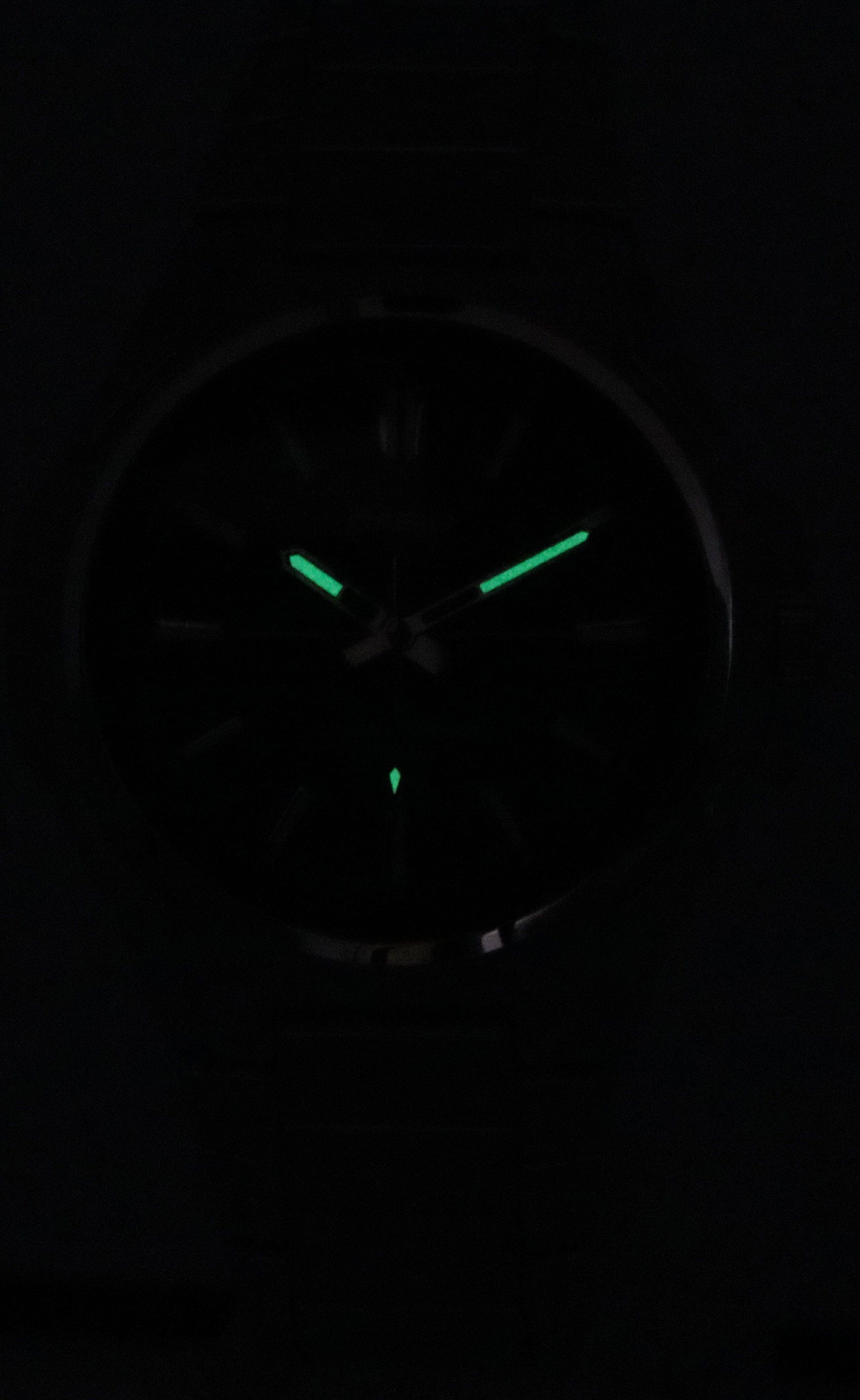 Angle. Casio - Analog Solar Powered MTP-RS100D-1A Mens Watch Stainless Steel Black Dial Luminous Hands 50M - Silver, Black.