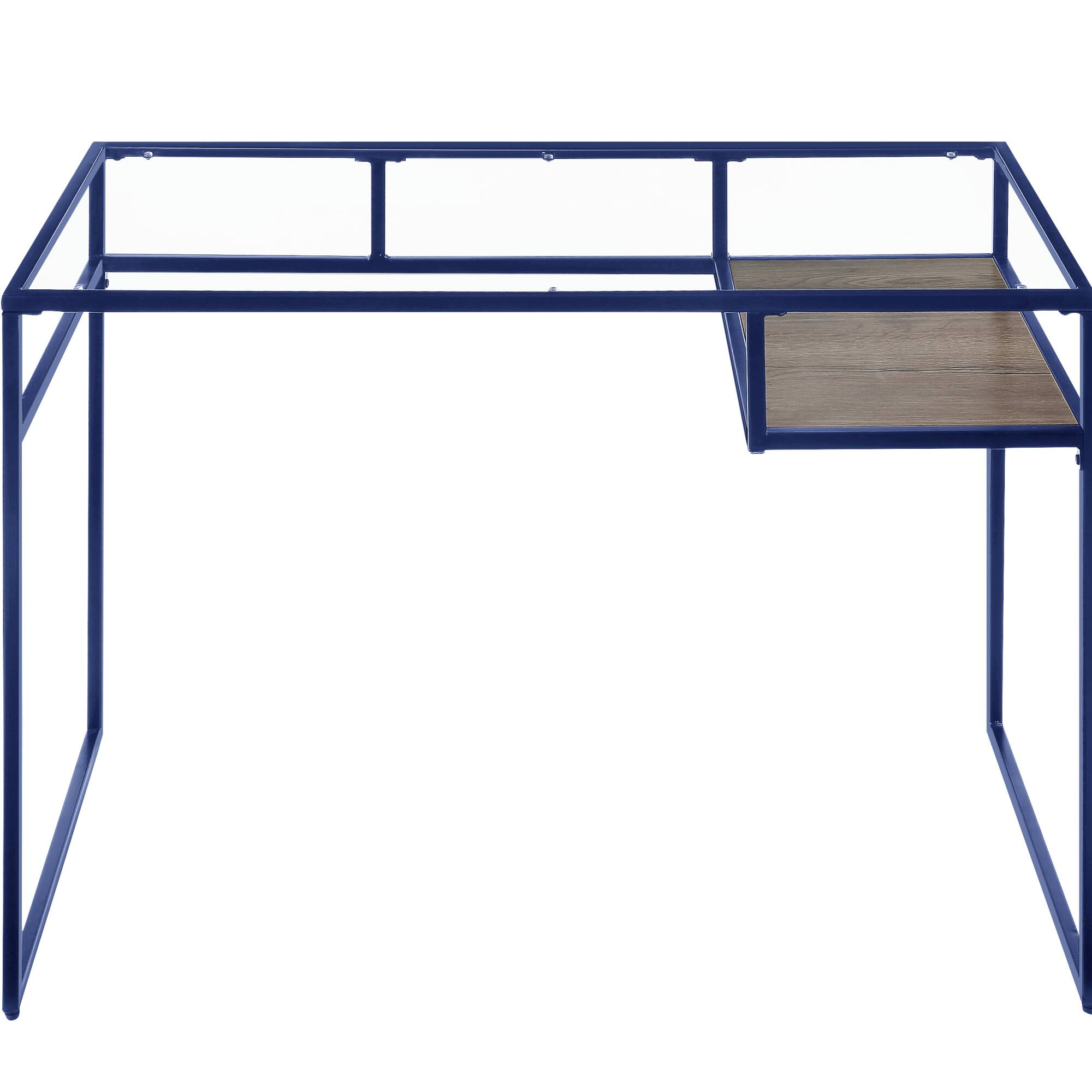 Back. GOODSILO - Contemporary Glass Top Writing Desk and Storage Shelf for Modern Home Office Workspace - Blue.