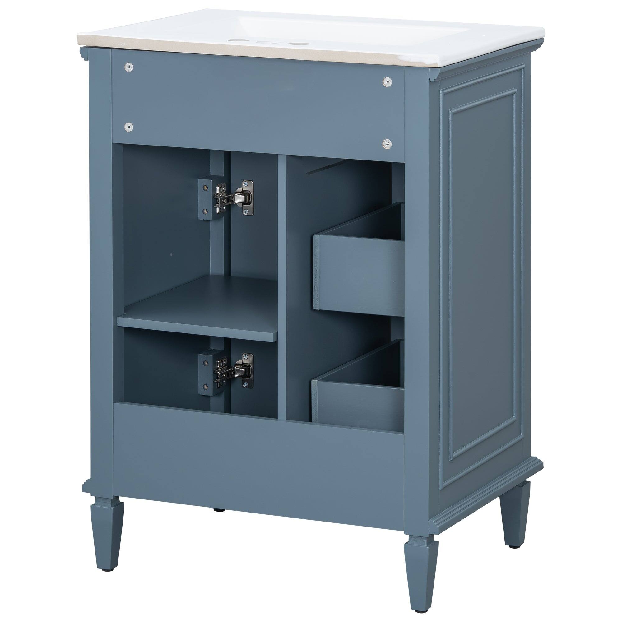 Angle. Boyel Living - 24 Inch Bathroom Vanity with Sink Cabinet with One Flip Drawer and Two Drawers Adjustable Shelf Solid Wood MDF Blue Gray - Blue Gray.