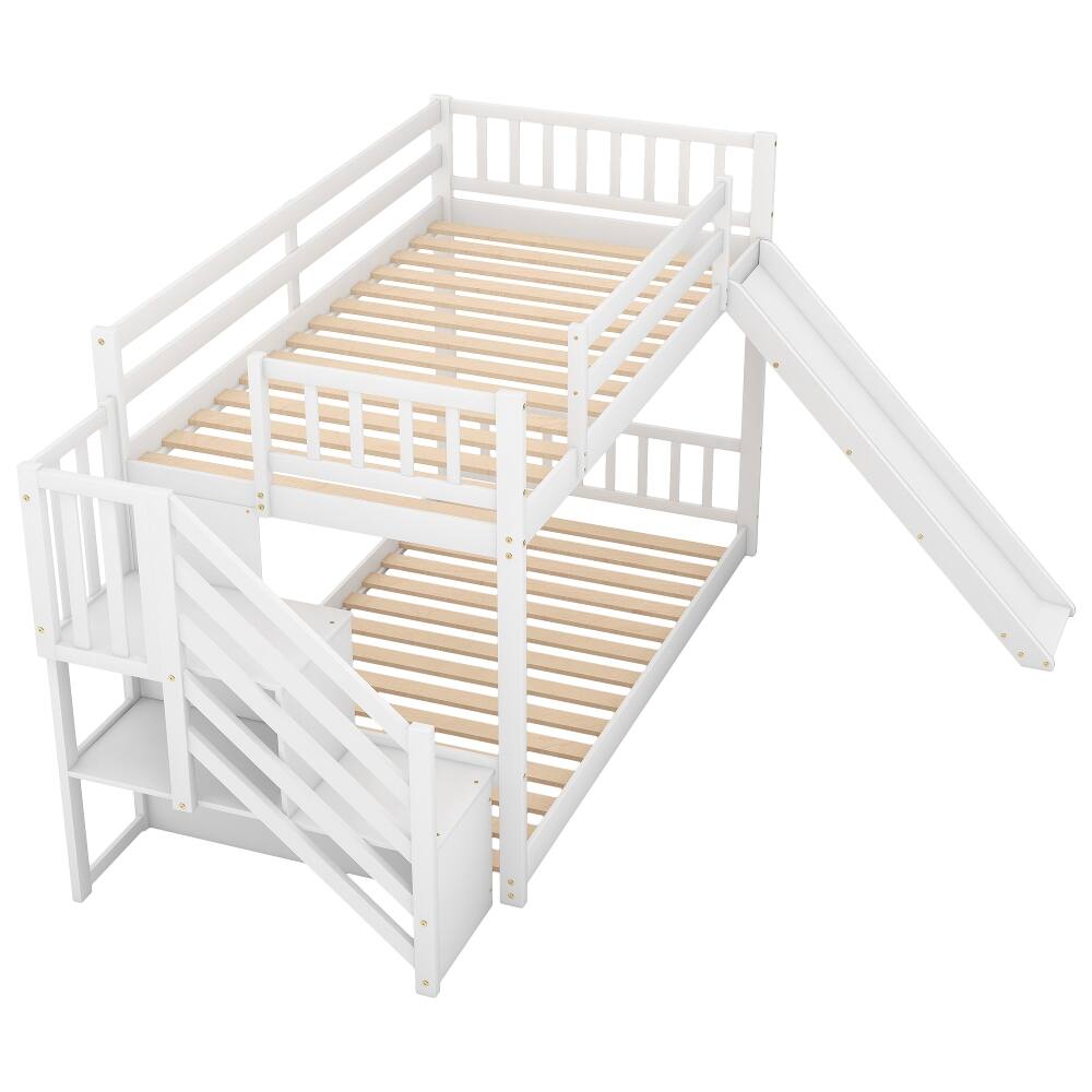 Alt View 3. Loheer - Loheer Twin Over Twin Bunk Bed with Slide Stairway White - White.