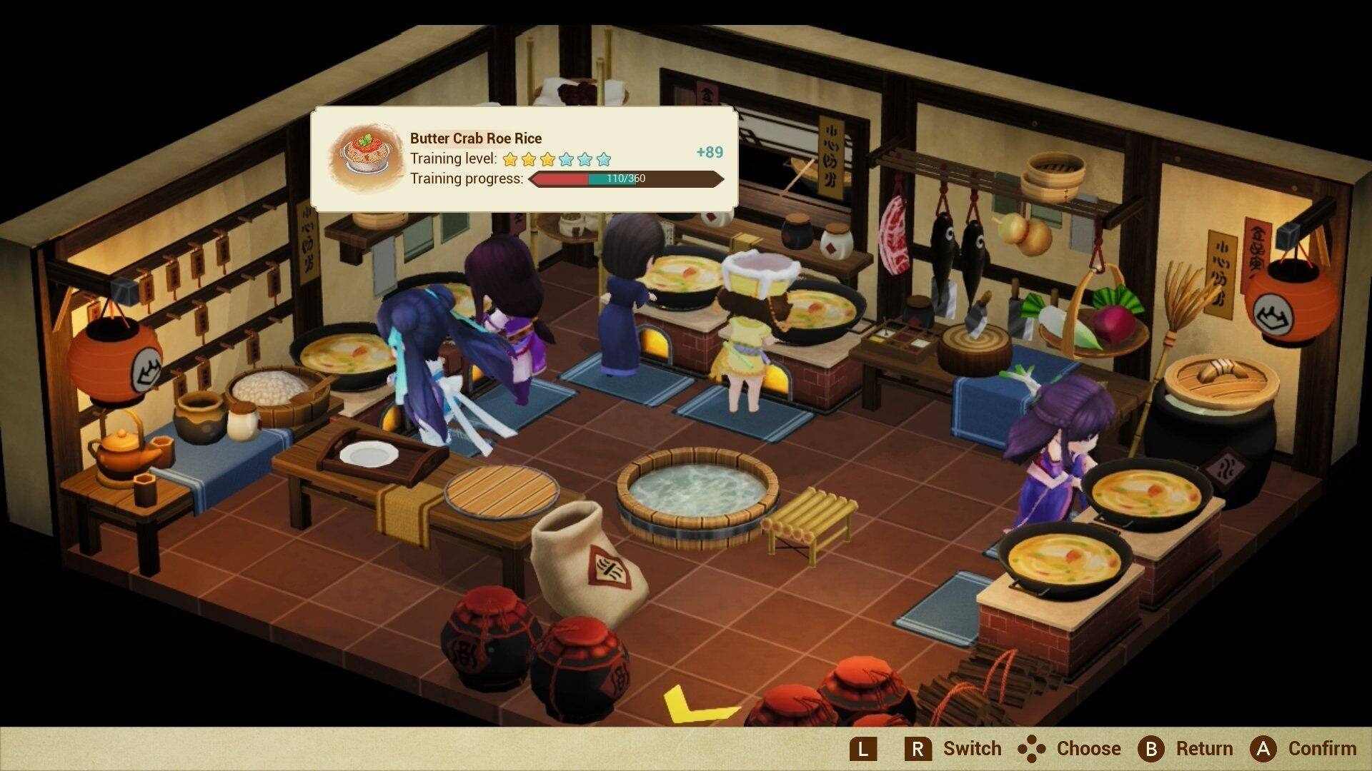 6g Butter Crab Roe Rice Training:  
Training level: ★★★★★  
Training progress: 110/360 +89  

SB  
L R Switch  
Choose B Return A Confirm
