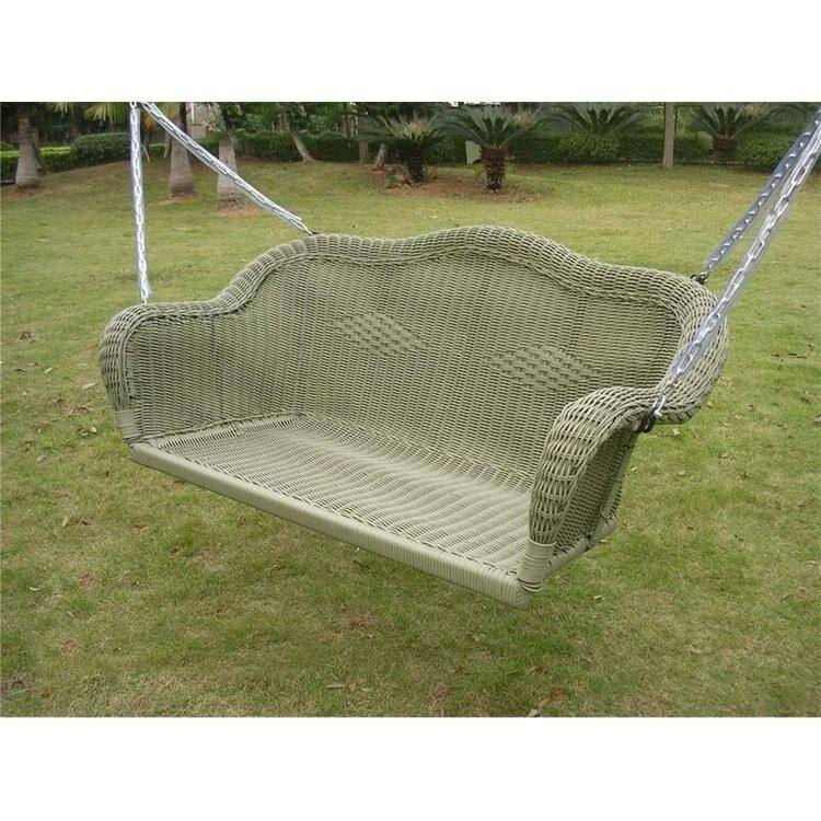 Angle. Hivvago - Resin Wicker Porch Swing with 4-ft Hanging Chain in Moss - Moss.
