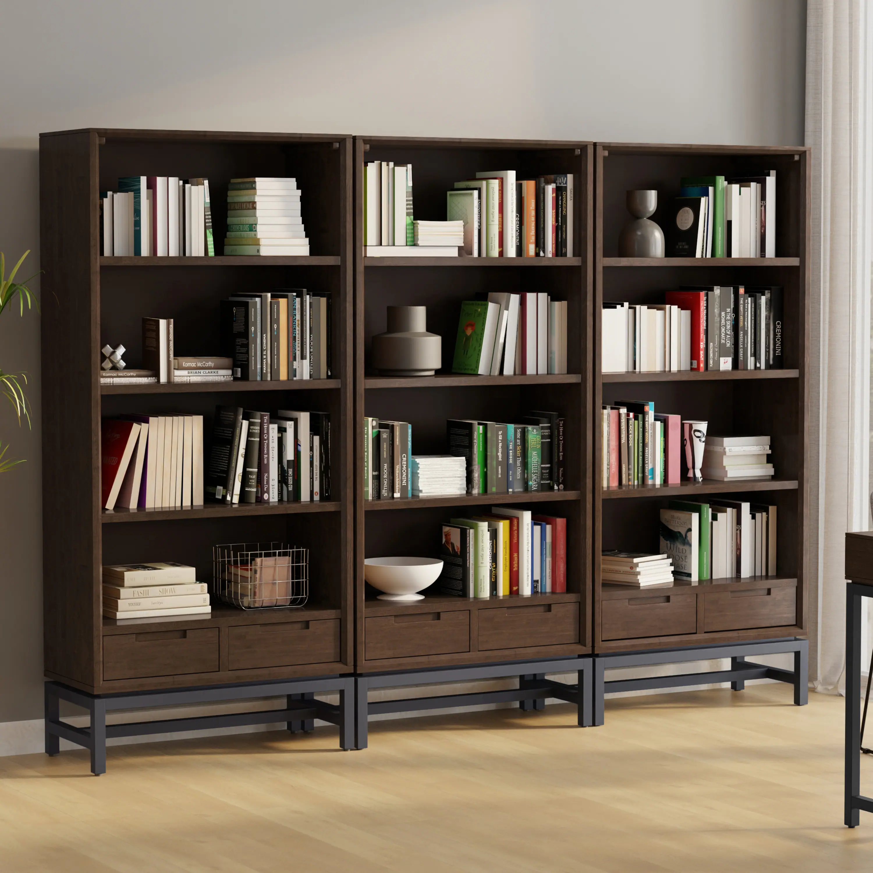 Simpli Home Banting 30 inch Bookcase 3 piece Set Walnut Brown ...