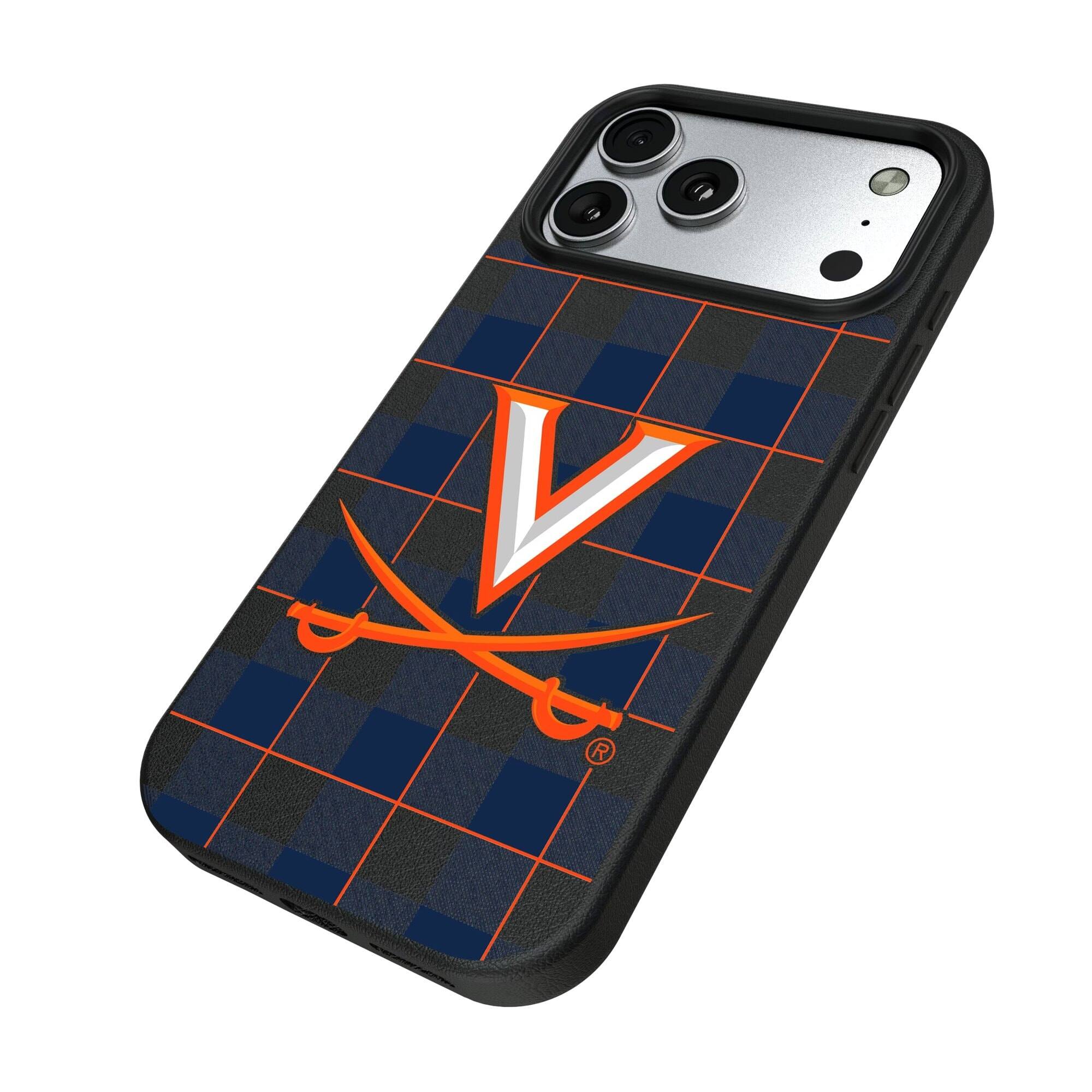 Alt View 1. Keyscaper - Virginia Cavaliers Plaid Magnetic Bump iPhone Case - 15 Pro Max - Black.