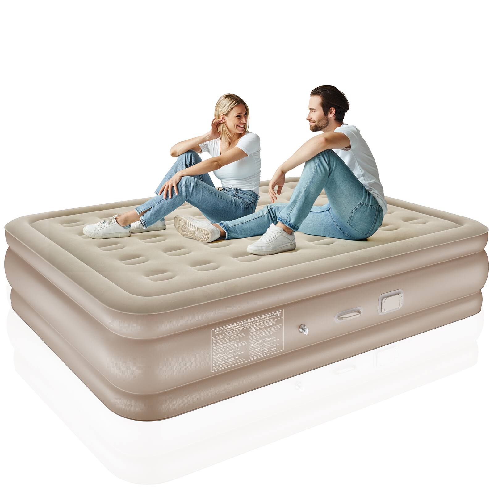 Alt View 9. HONGGE - Queen Size Air Mattress with Built In Pump Comfort - Beige.