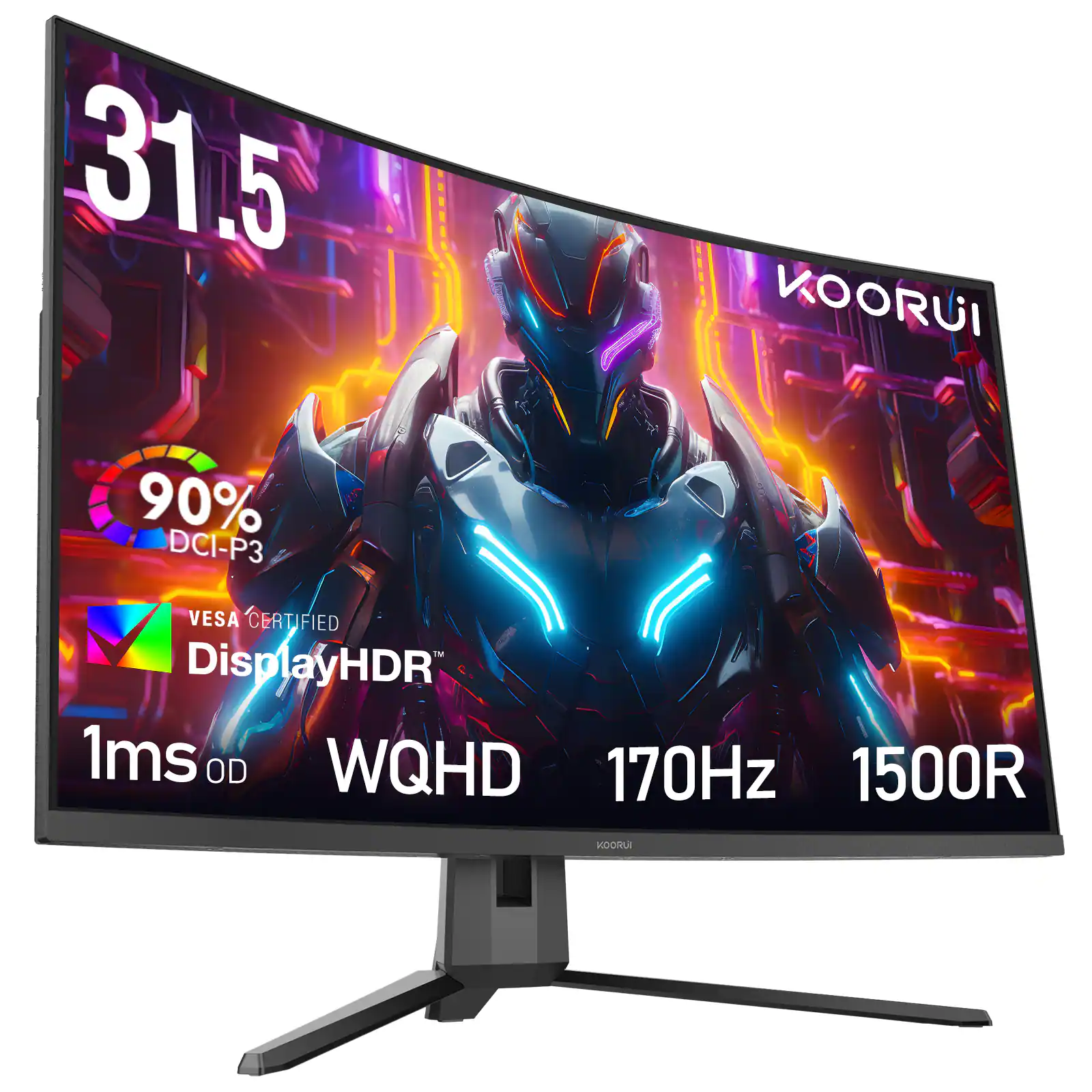 31.5 KOORUI 90% DCI-P3 VESA CERTIFIED DisplayHDR 1ms OD WQHD 170Hz 1500R
