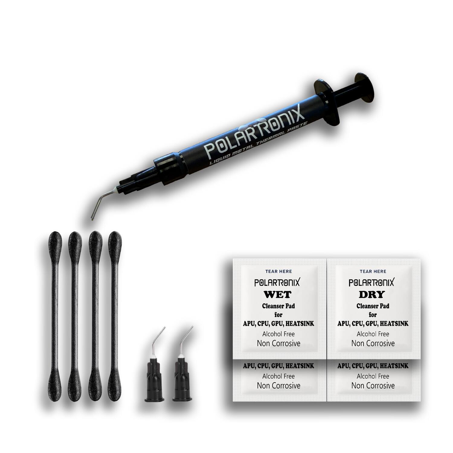 POLARRONIX RET THEUTL METsL TA mE IDU0 TEAR HERE POLARRONIX WET Cleanser Pad for APU, CPU, GPU, HEATSINK Alcohol Free Non Corrosive TEAR HERE POLARRONIX DRY Cleanser Pad for APU, CPU, GPU, HEATSINK Alcohol Free Non Corrosive APU, CPU, GPU, HEATSINK Alcohol Free Non Corrosive APU, CPU, GPU, HEATSINK Alcohol Free Non Corrosive