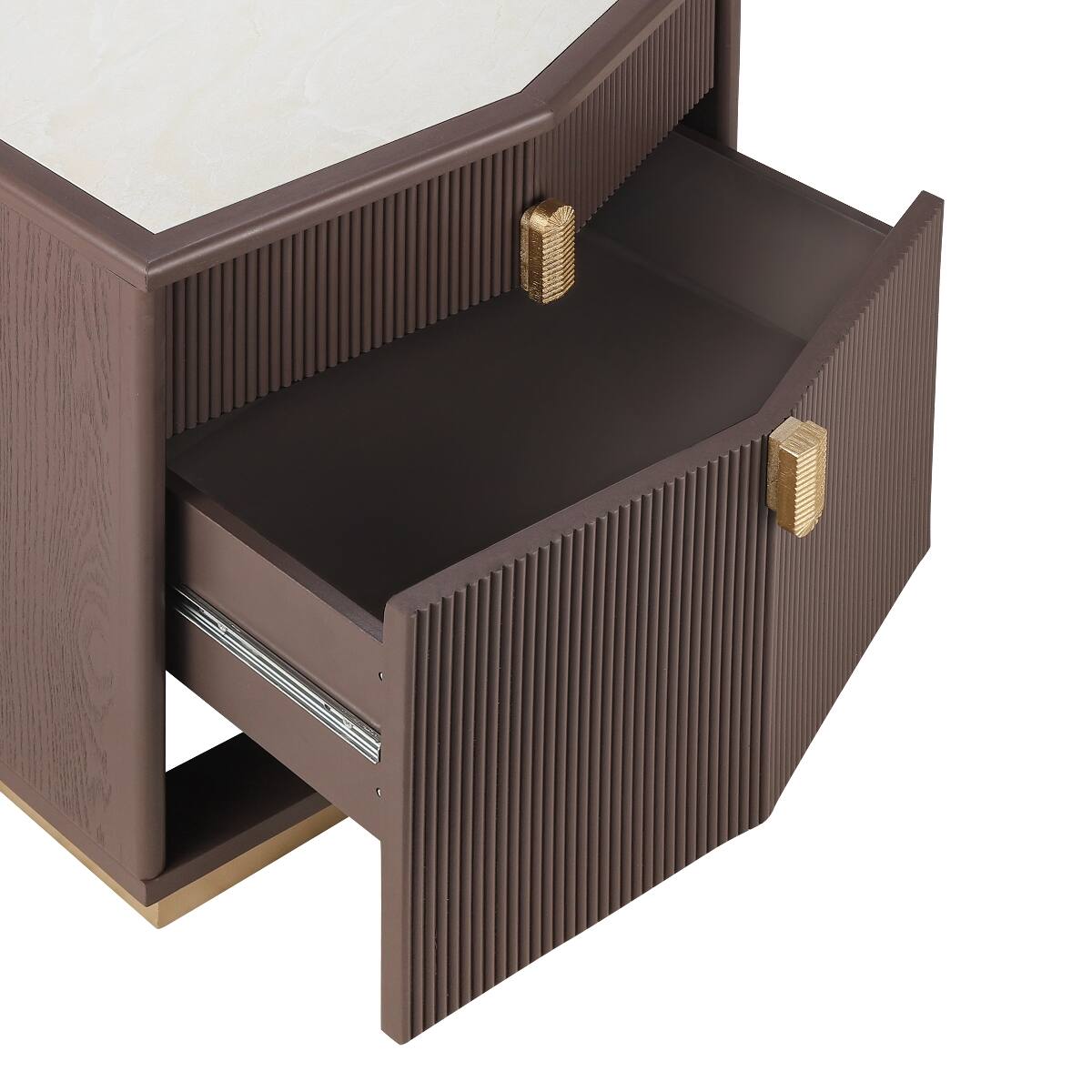 Alt View 7. Loheer - Loheer 2 Drawer Nightstand, Chocolate Vertical Stripe Bedside Table - Chocolate.