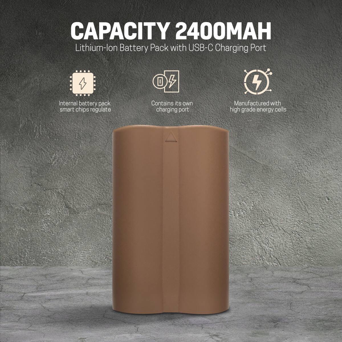 CAPACITY 2400MAH Lithium-lon Battery Pack with USB-C Charging Port

- Internal battery pack smart chips regulate
- Contains its own charging port
- Manufactured with high grade energy cells