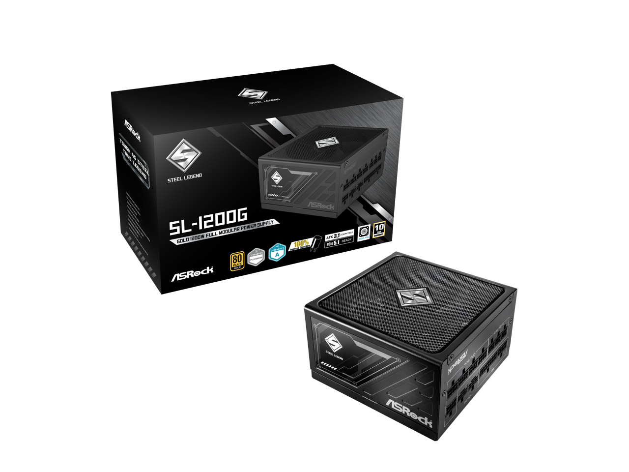 - ASRock Steel Legend SL-1200G Full Modular Power Supply
- 80 PLUS
- 10 Year Warranty
- 100% Japanese Capacitors
- 100% Ready for VR
- 100% Ready for PCIe 4.0