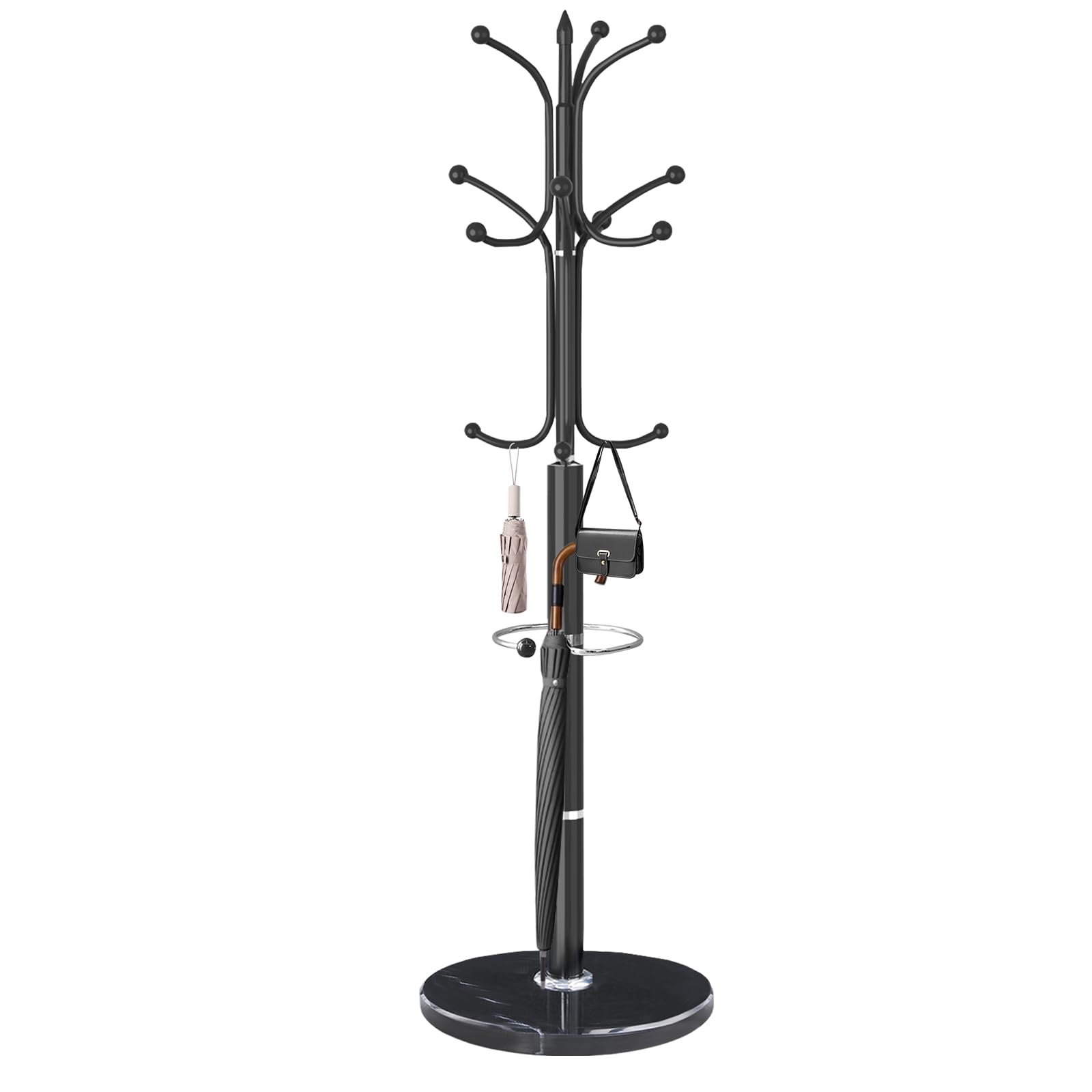 Hirose Alice Metal Coat Rack with Natural Marble Base Coat Black 12 ...