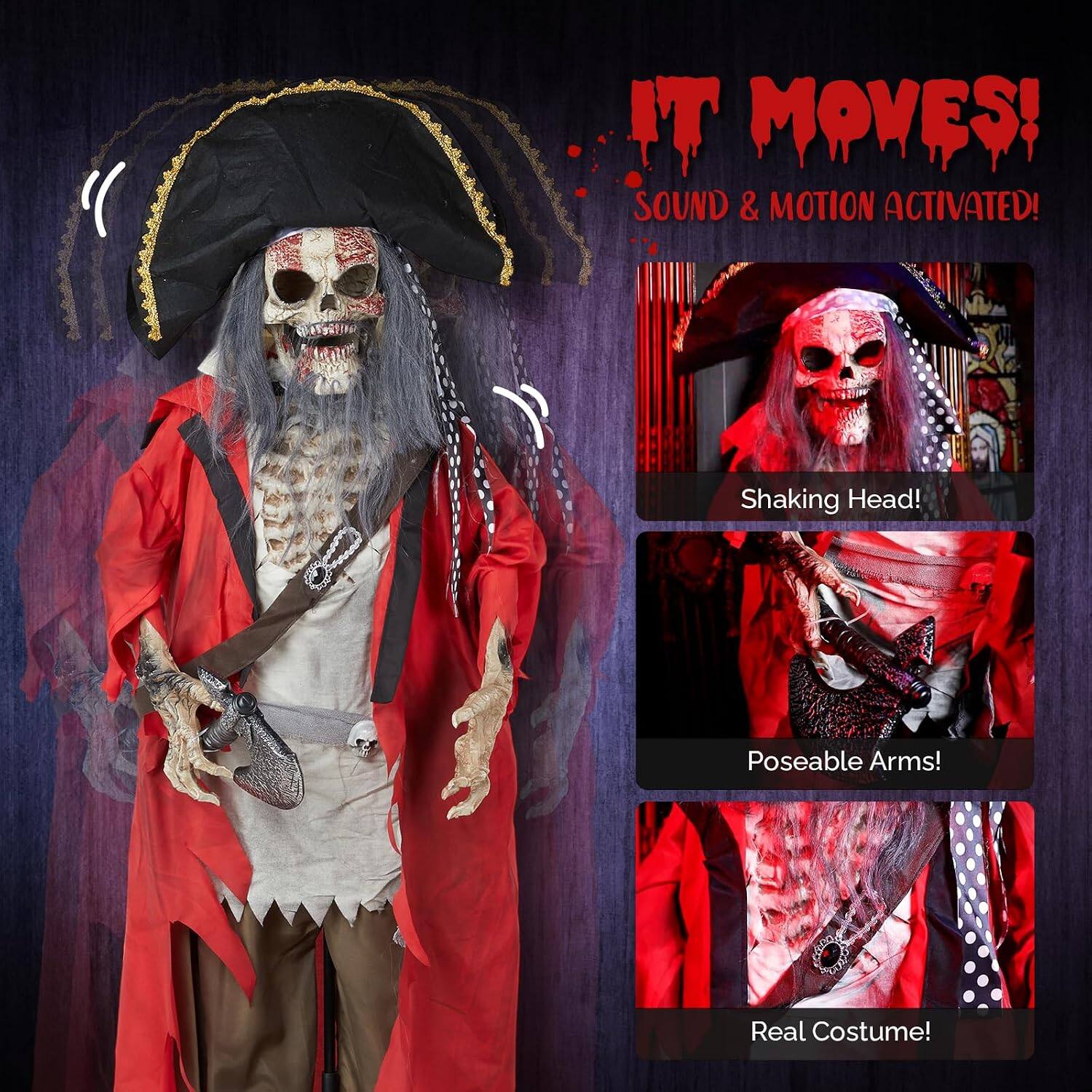 IT MOVES!  
SOUND & MOTION ACTIVATED!  

Shaking Head!  
Poseable Arms!  
Real Costume!