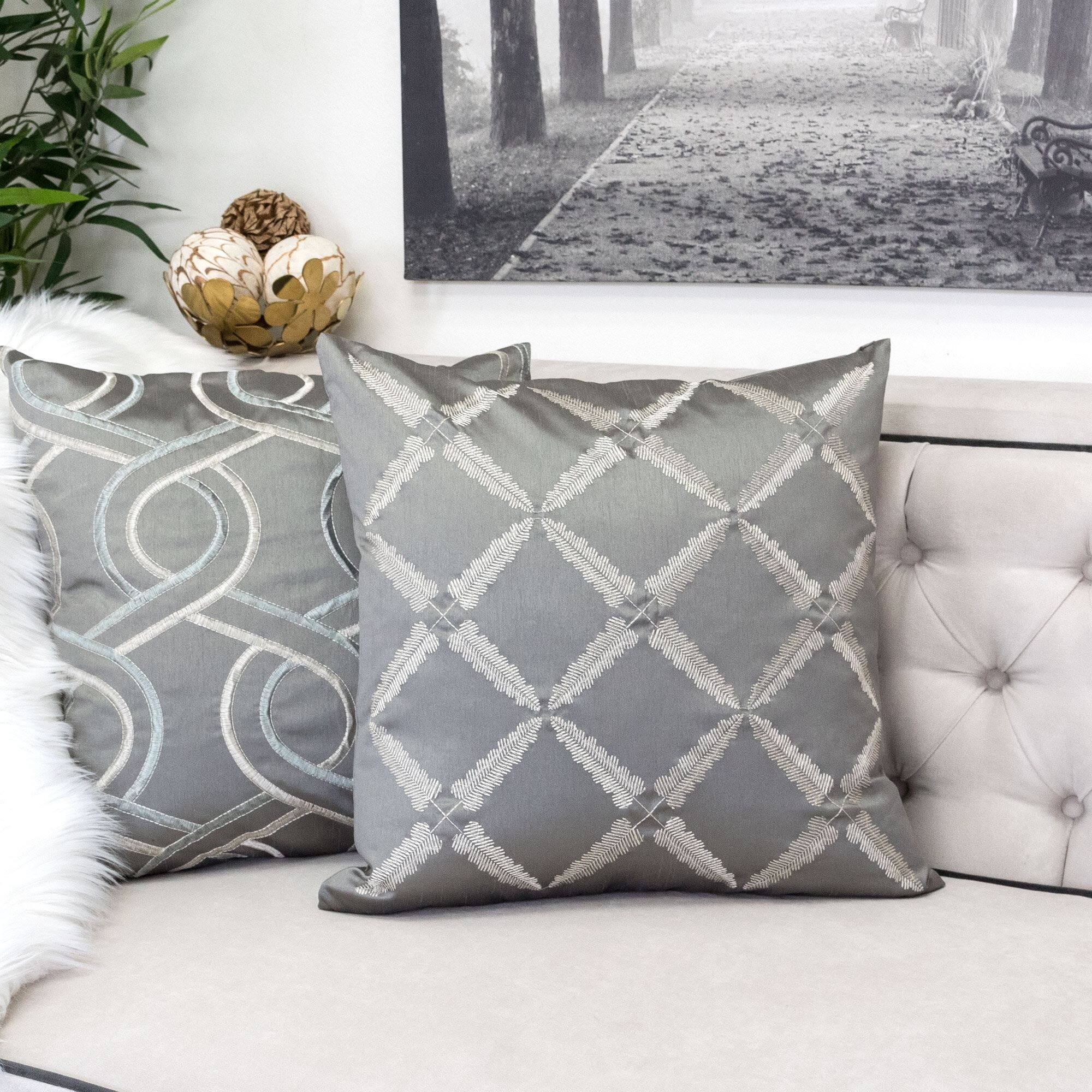 Back. LuXeo - Rhine Geometric Throw Pillow - GRAY.