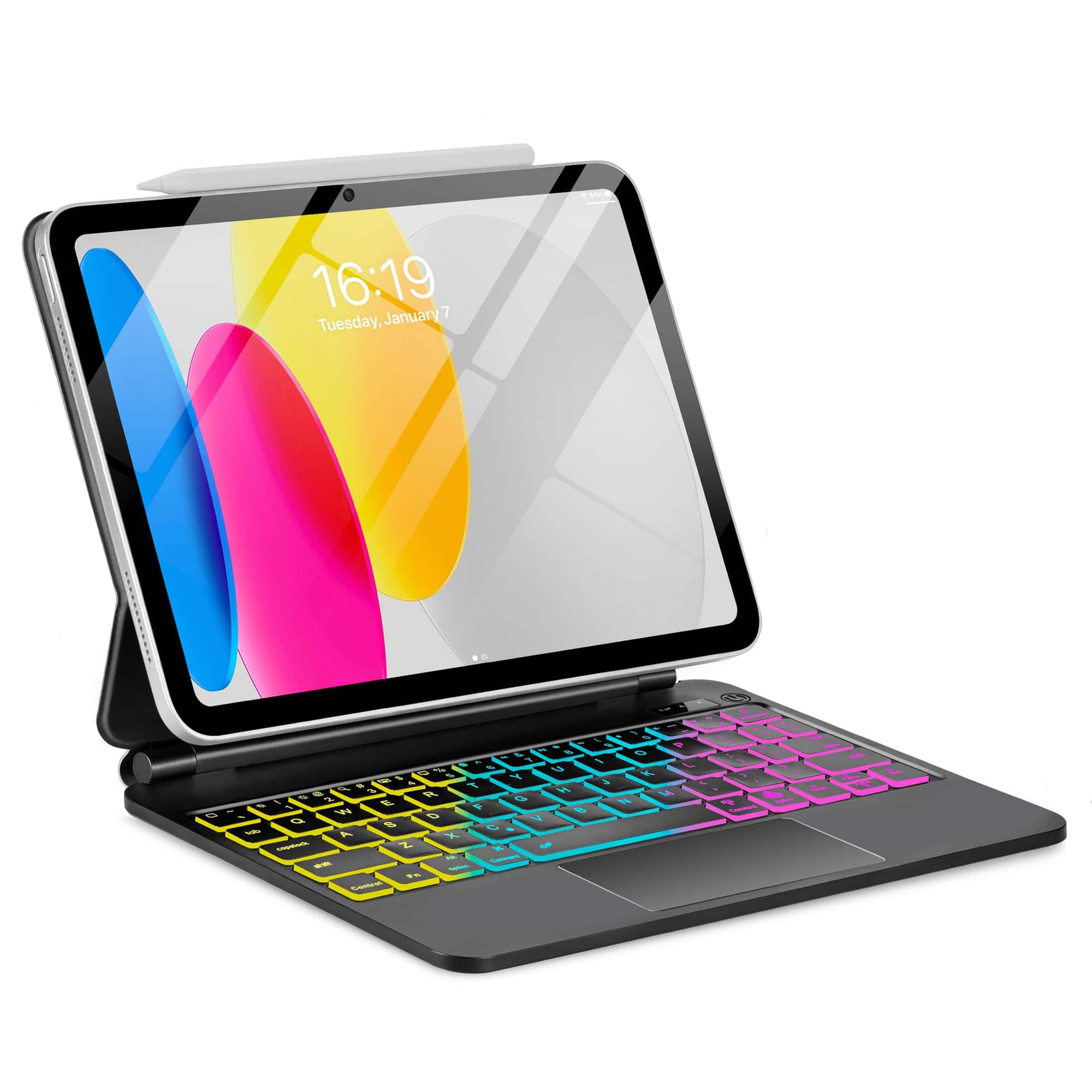 Pacoar Cade - Magic For Ipad A16 11th/10th Generation Case With Trackpad Floating Rainbow Backlit Keypad Cantilever Magnetic Cover - Black-For iPad 11th Gen 11-inch A16/10th Gen 10.9